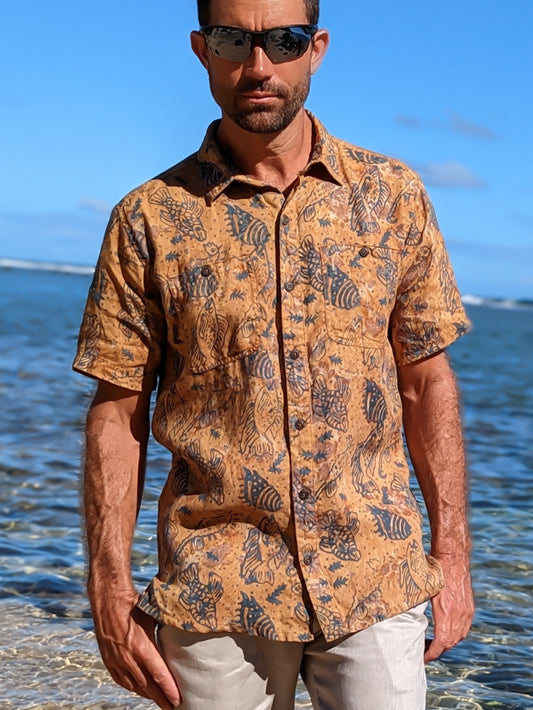 Mens Batik Harbor Shirt Short Sleeve Sea Life Beach Wedding Front