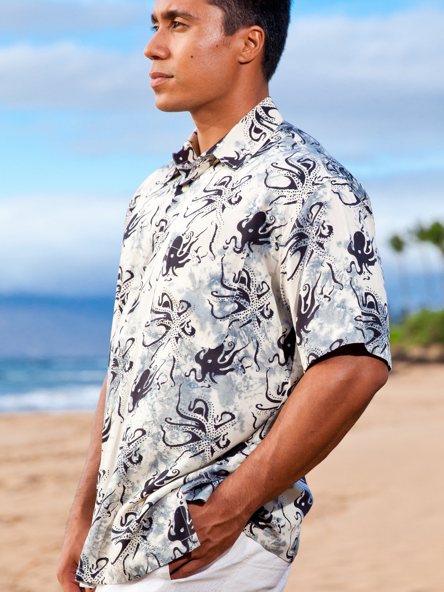 Mens Batik Island Shirt Short Sleeve Octopus Beach Wedding Main