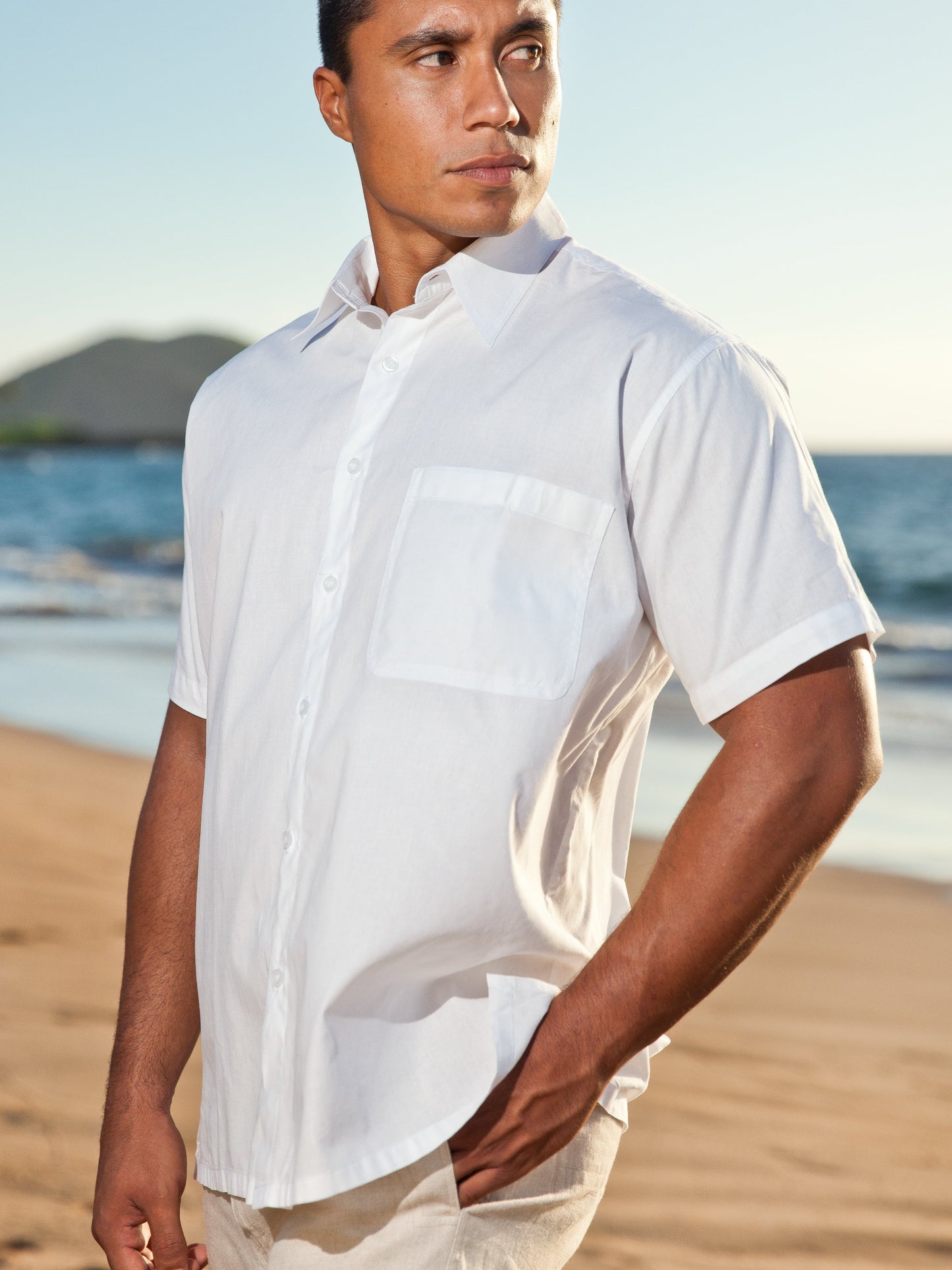 Mens Cotton Island Shirt Short Sleeve White Casual Beach Wear