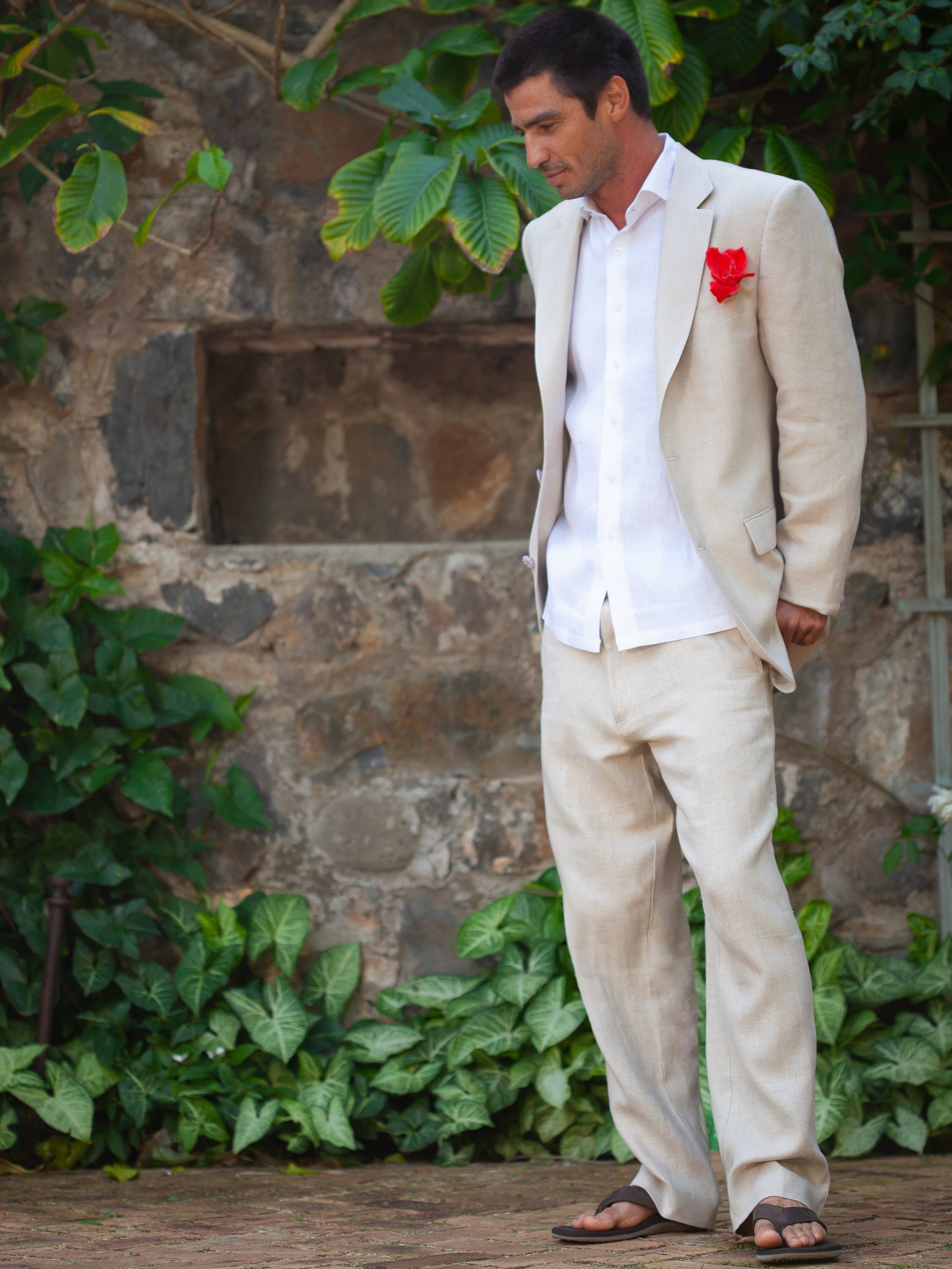 Mens Custom Linen Amalfi Suit Tan Khaki Beach Wedding