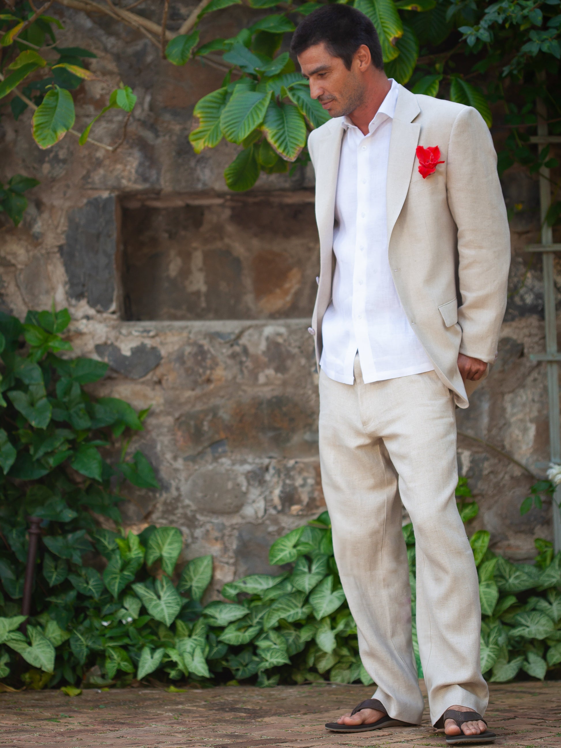Mens Custom Linen Amalfi Suit Tan Khaki Beach Wedding