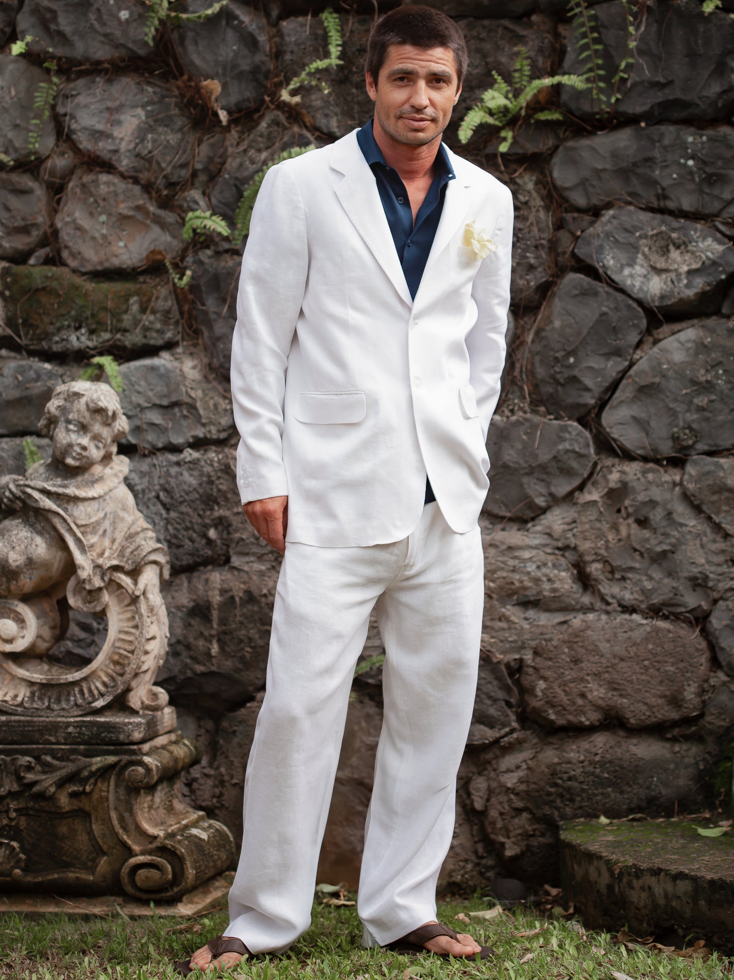 Mens Custom Linen Amalfi Suit White Beach Wedding