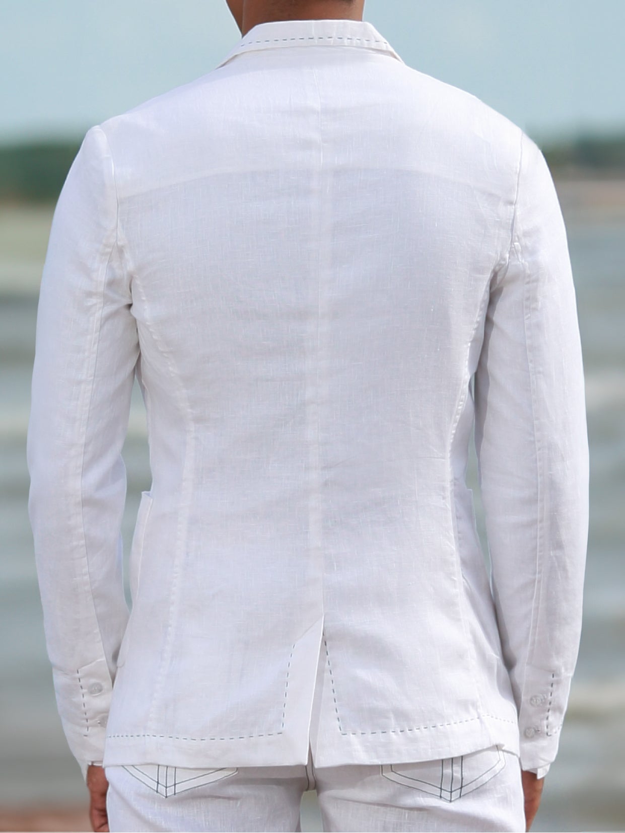 Mens Custom Linen Havana Jacket White Light Weight Beach Wedding Back