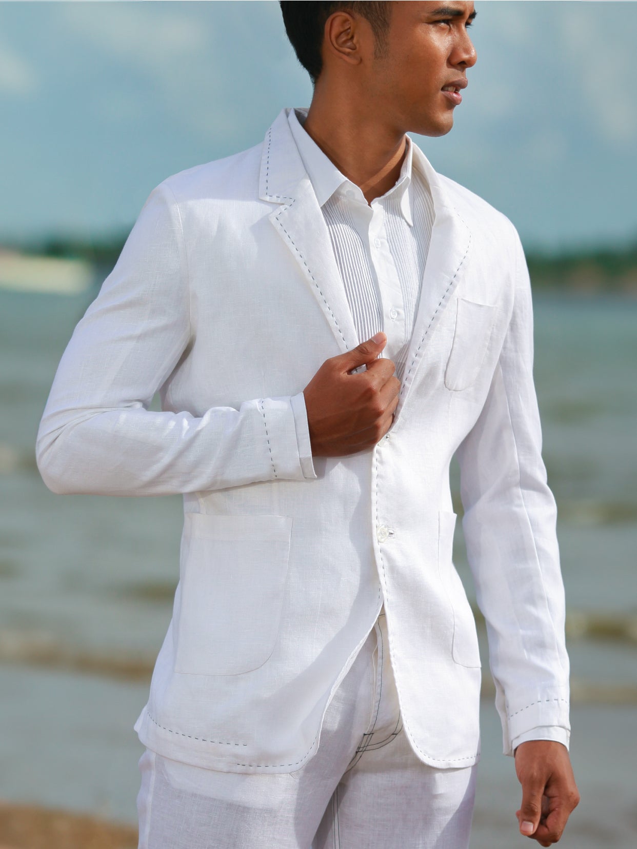 Mens Custom Linen Havana Jacket White Light Weight Beach Wedding
