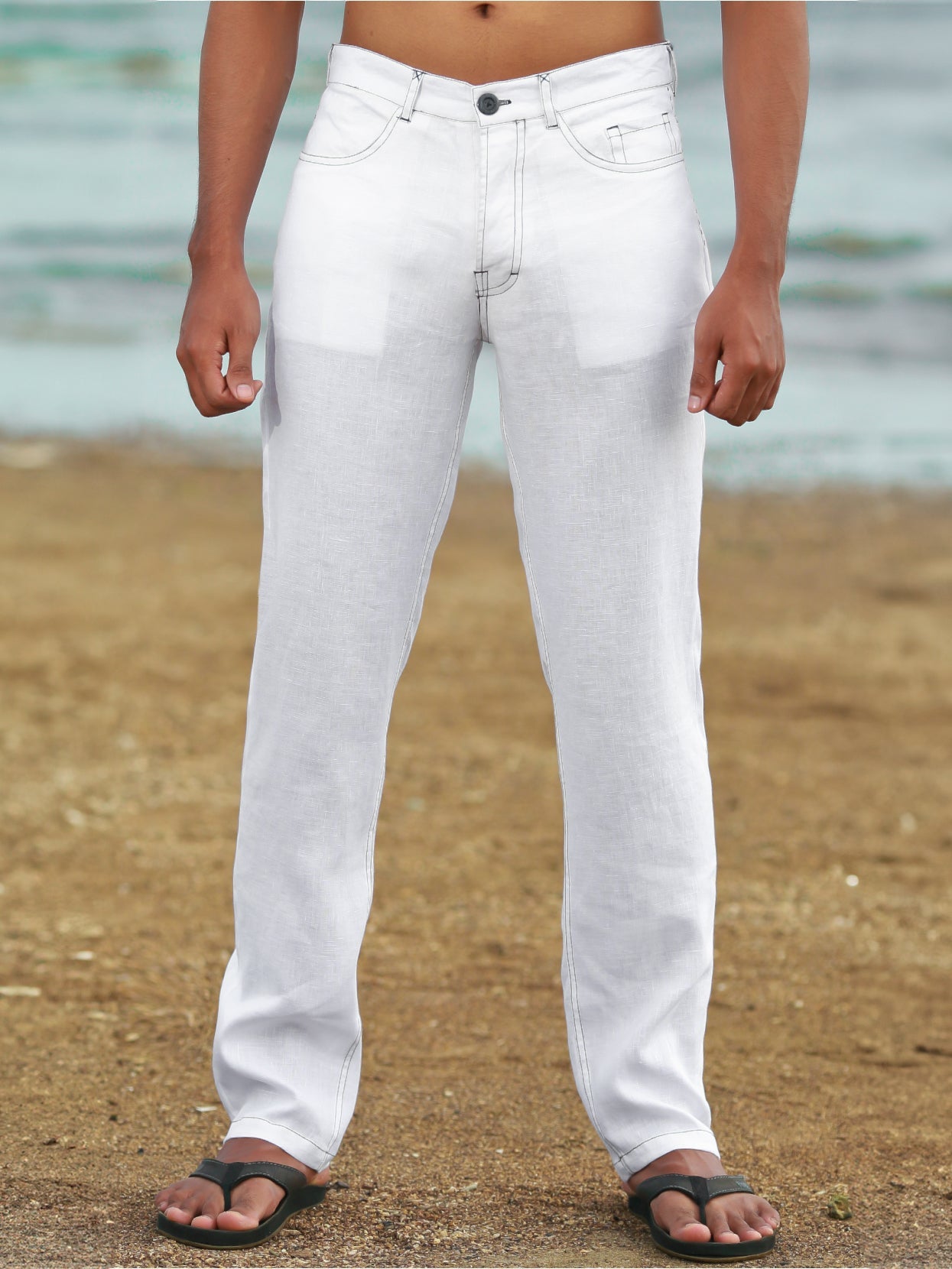 Mens Custom Linen Havana Pant White Light Weight Beach Wedding