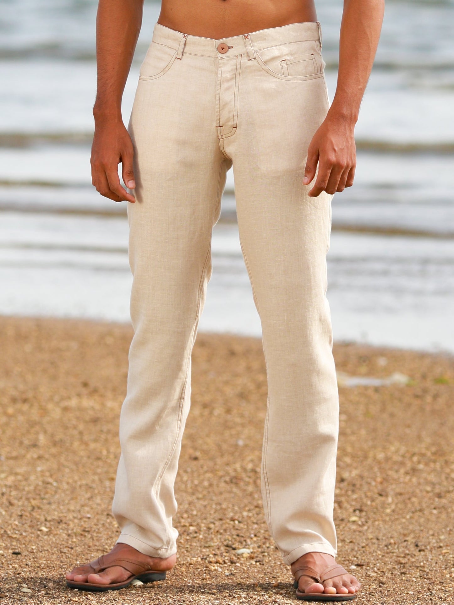 Mens Custom Linen Jean Style Havana Pant Natural Khaki Light Weight Beach Wedding