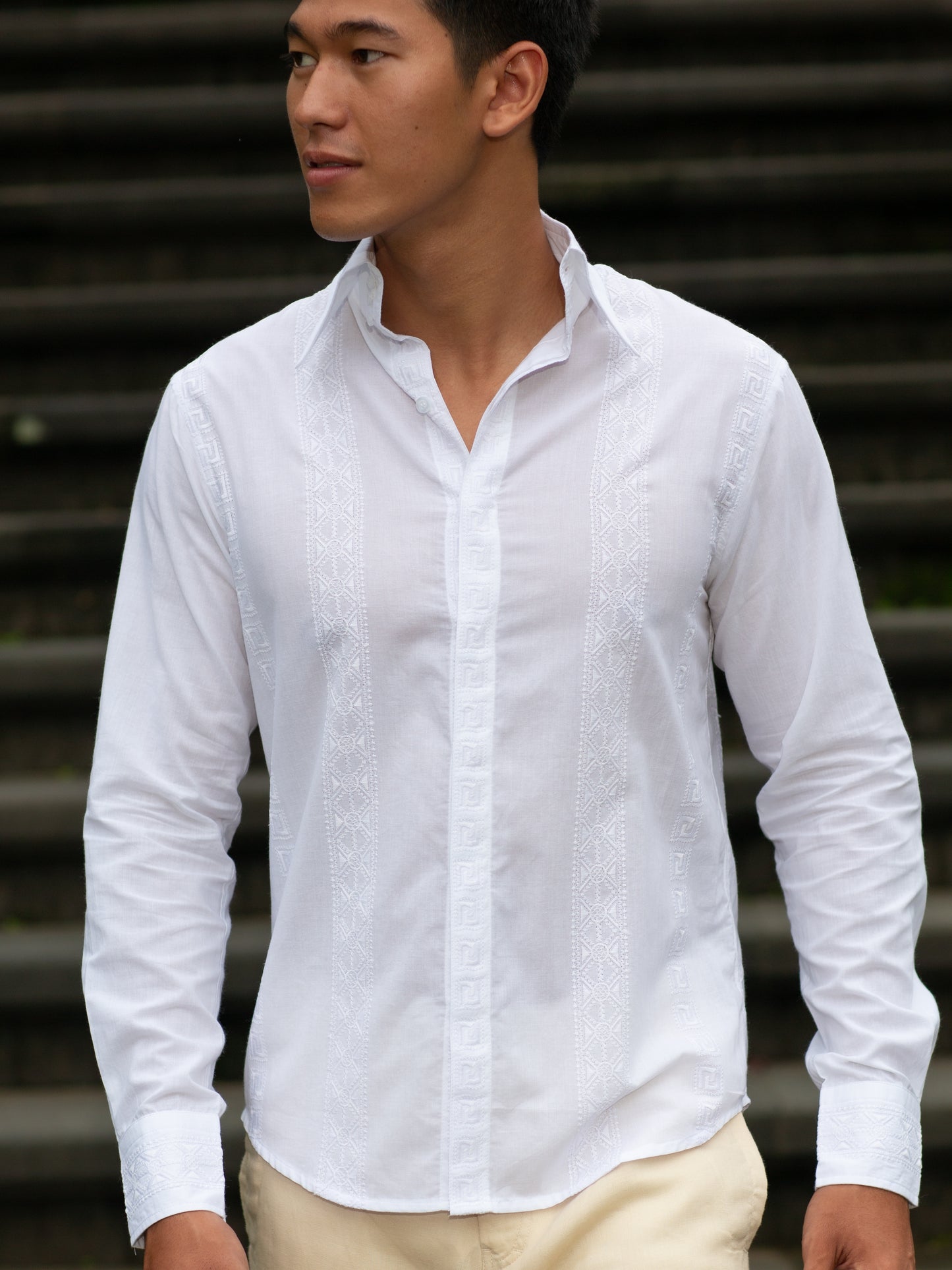 Mens Embroidered Cotton Cancun Shirt White Lignt Weight Beach Wedding