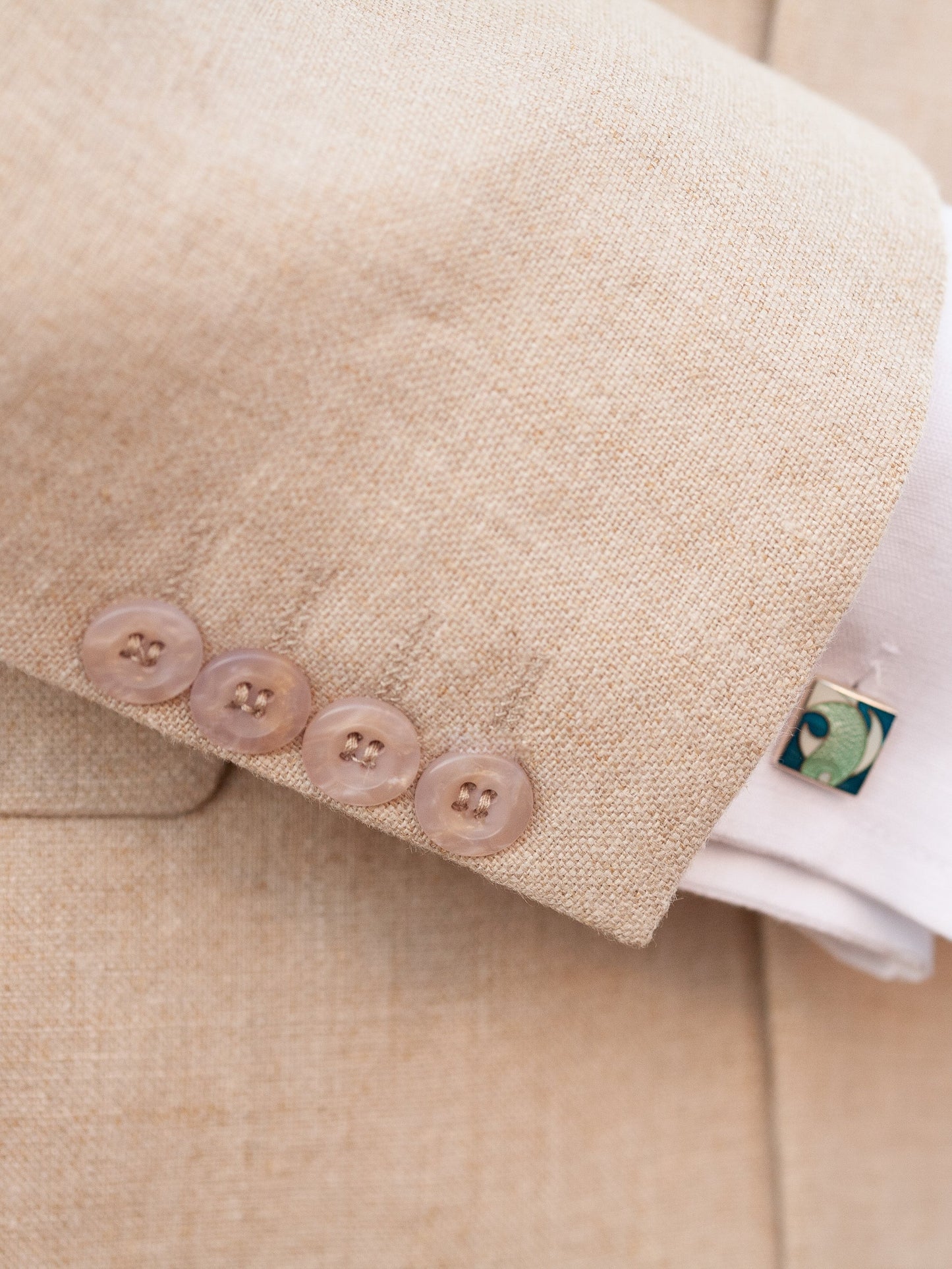 Mens Linen Amalfi Jacket Tan Khaki Beach Wedding Cuff Buttons