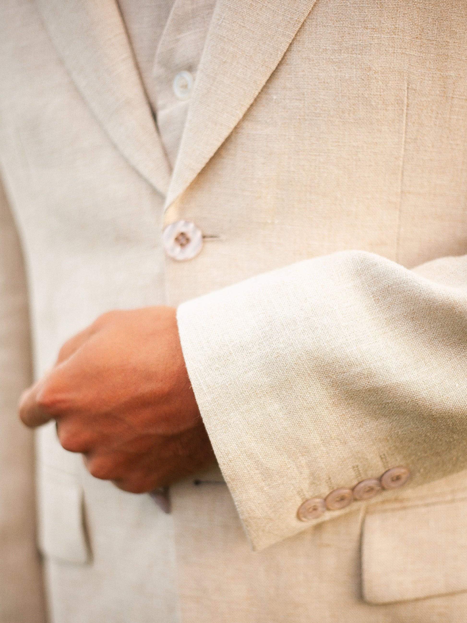 Mens Linen Amalfi Jacket Tan Khaki Beach Wedding Cuff