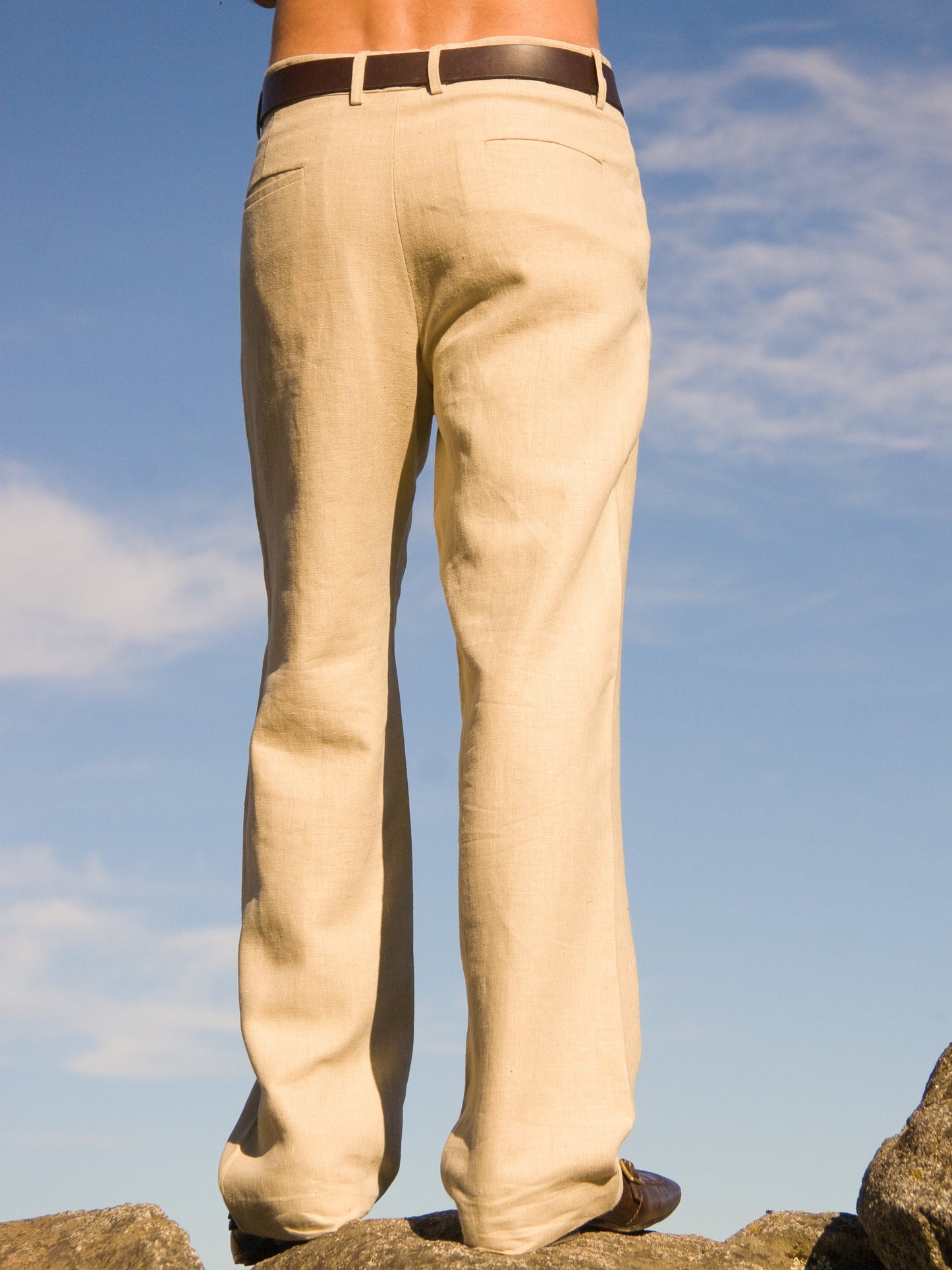 Mens Linen Amalfi Pant Tan Natural Beach Wedding Back Low