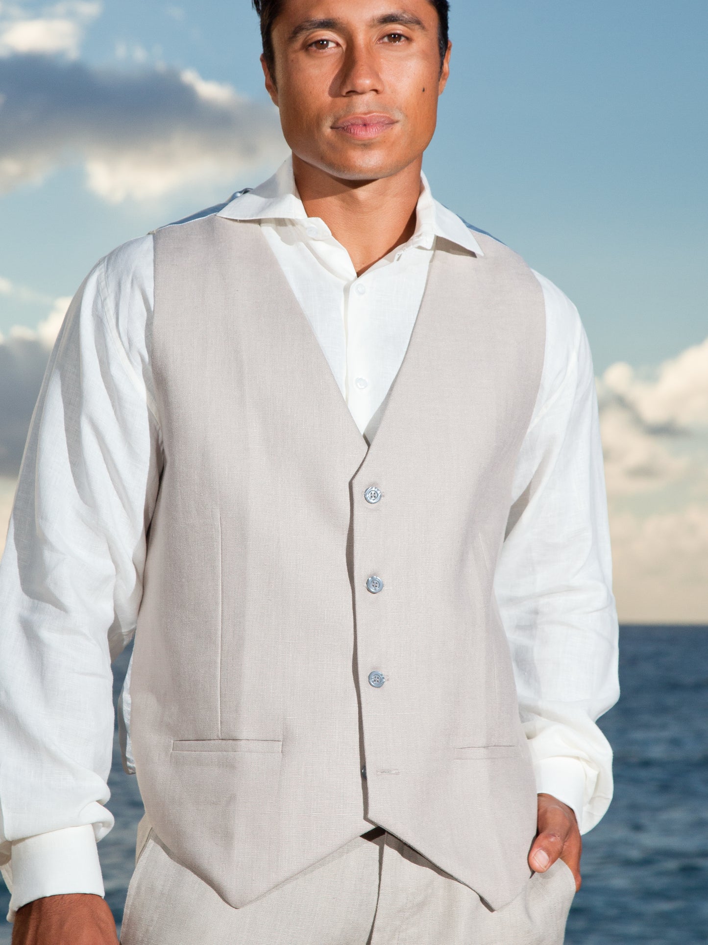 Mens Linen Amalfi Vest Gray Beach Wedding Alt