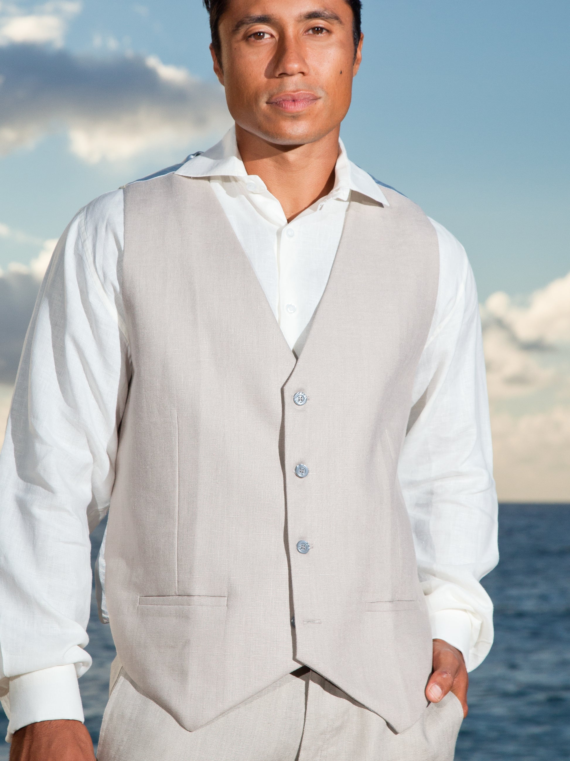 Mens Linen Amalfi Vest Gray Beach Wedding Alt