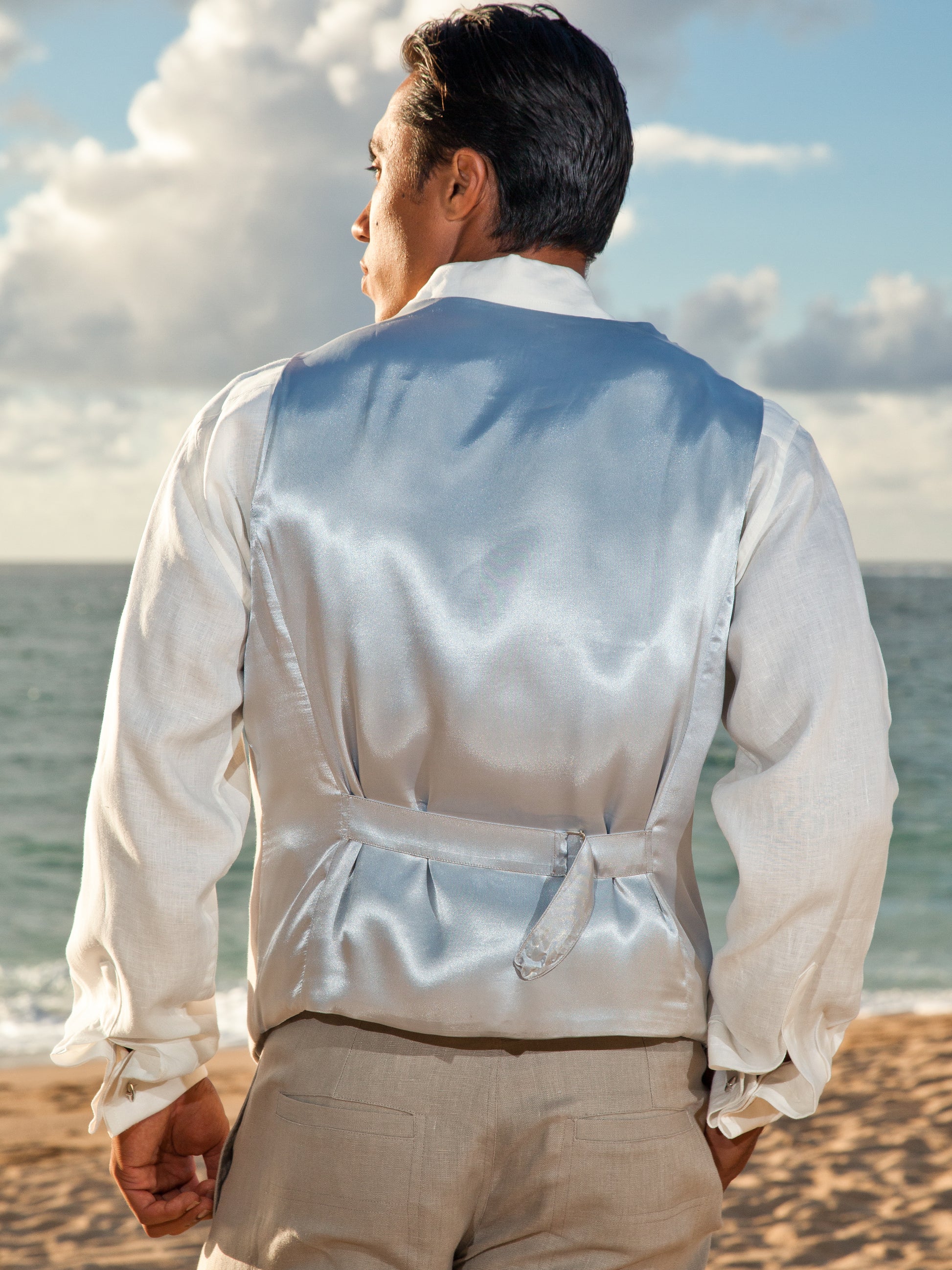 Mens Linen Amalfi Vest Gray Beach Wedding Back