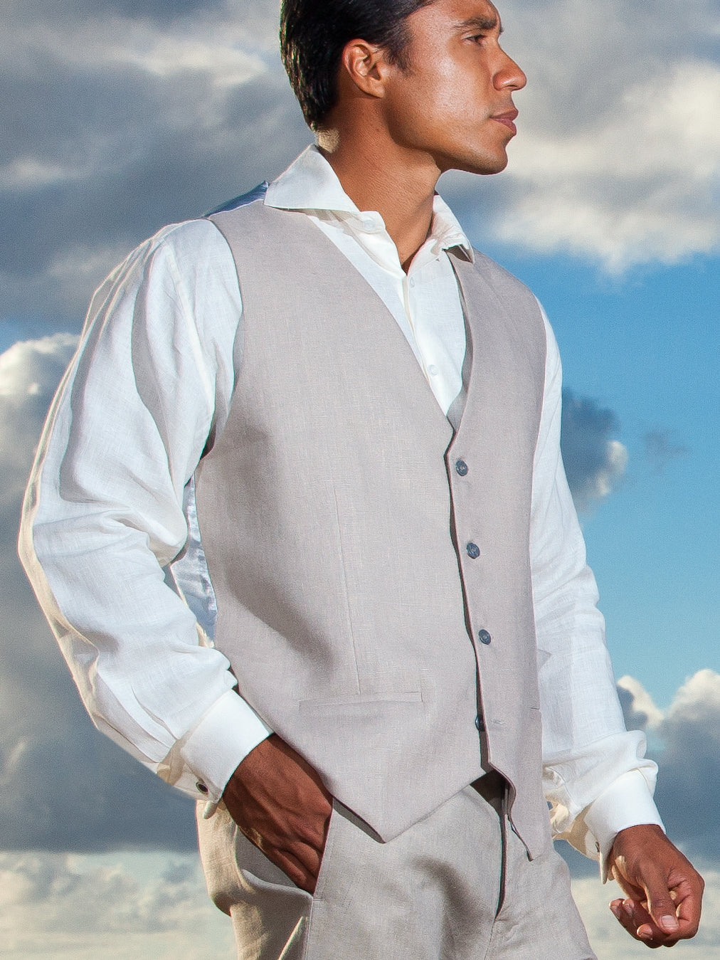 Mens Linen Amalfi Vest Gray Beach Wedding
