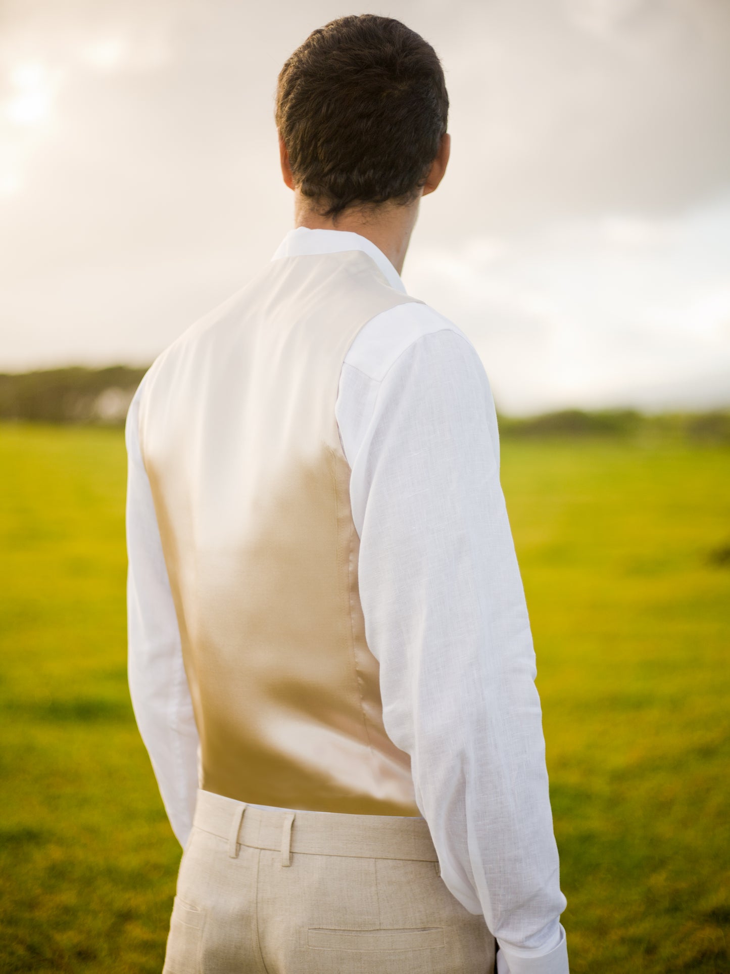 Mens Linen Amalfi Vest Tan Khaki Beach Wedding