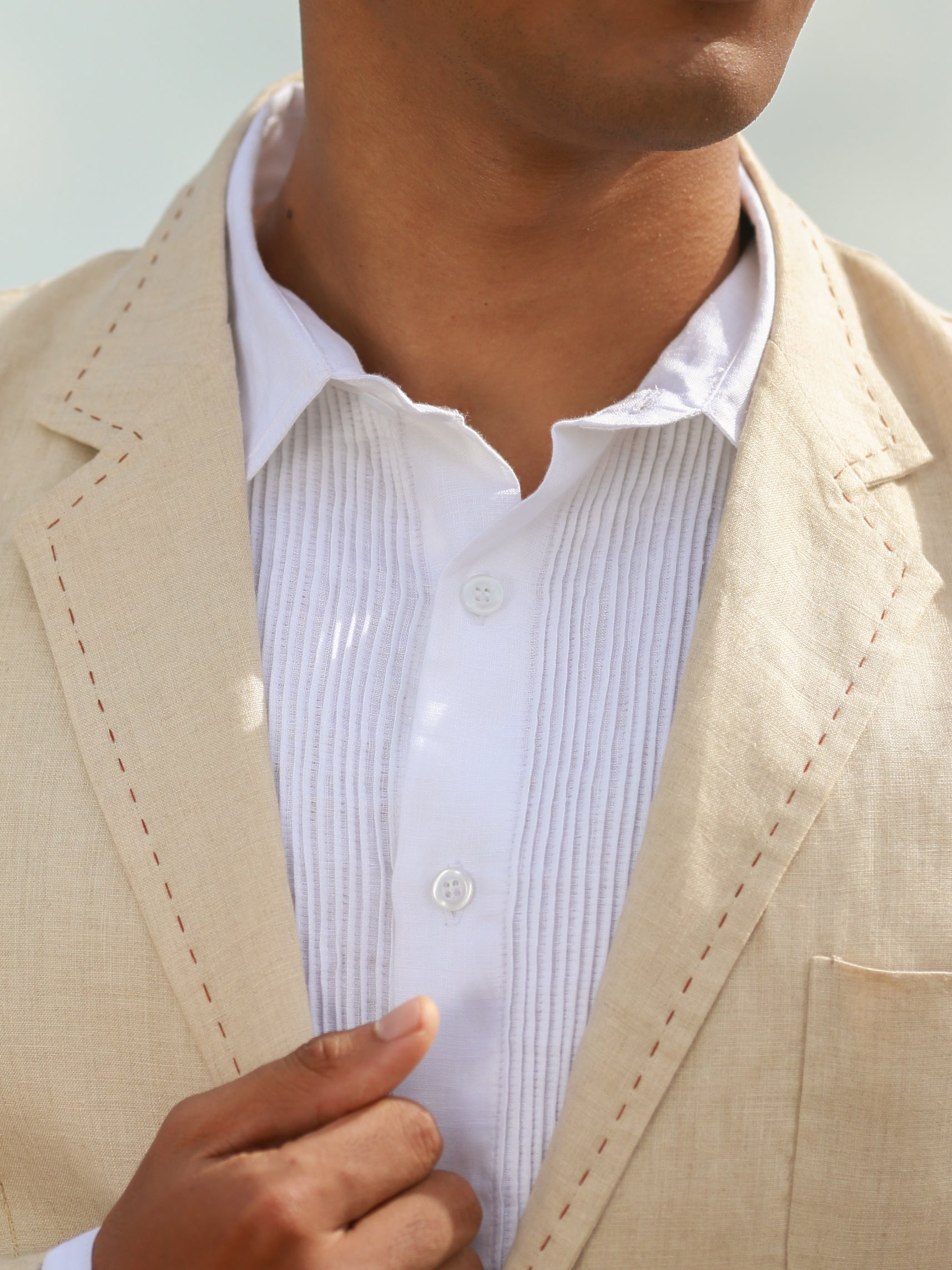 Mens Linen Blazer Suit Jacket Tan Khaki Light Weight Beach Wedding Detail