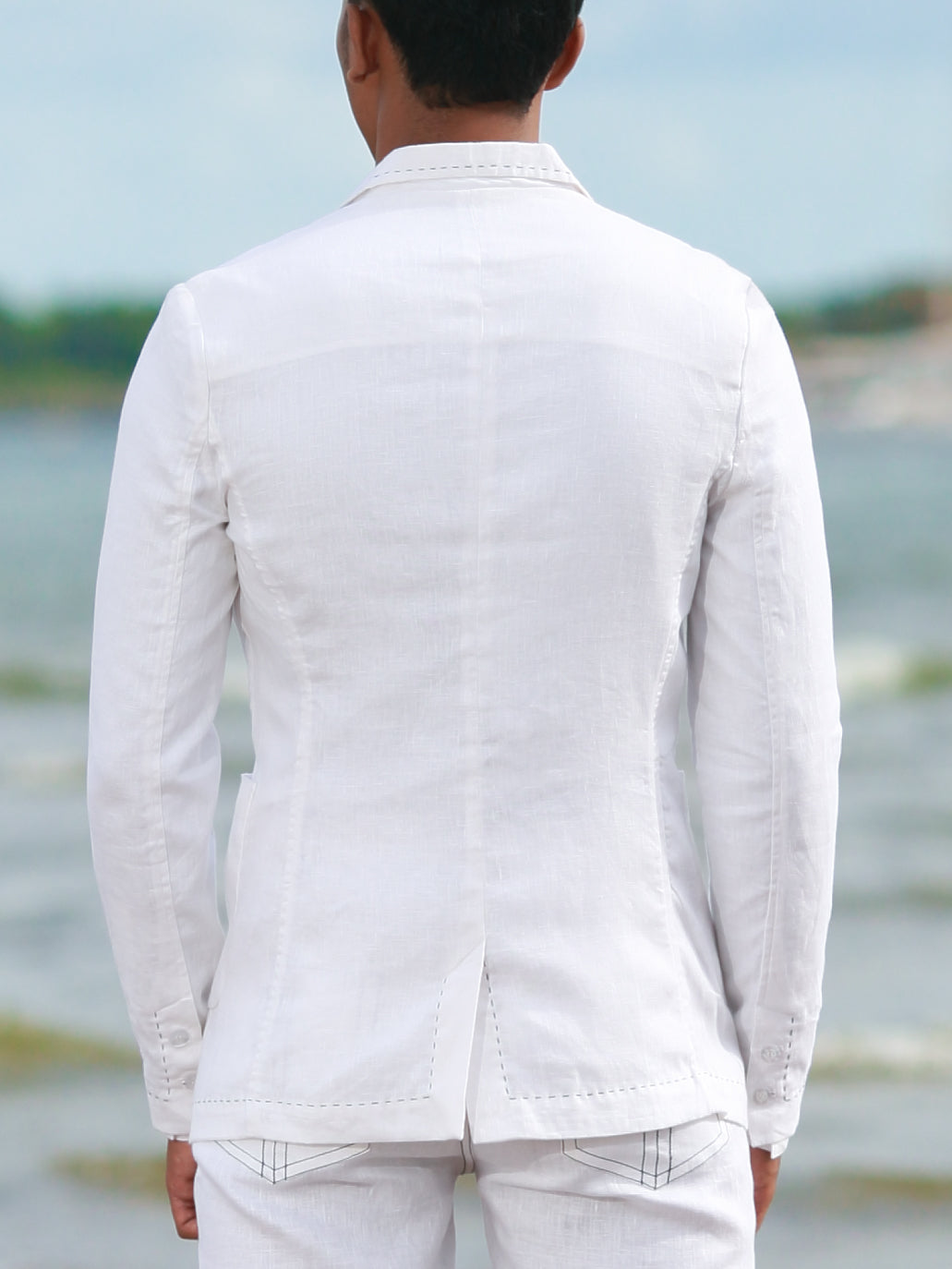 Mens Linen Blazer Suit Jacket White Light Weight Beach Wedding Back