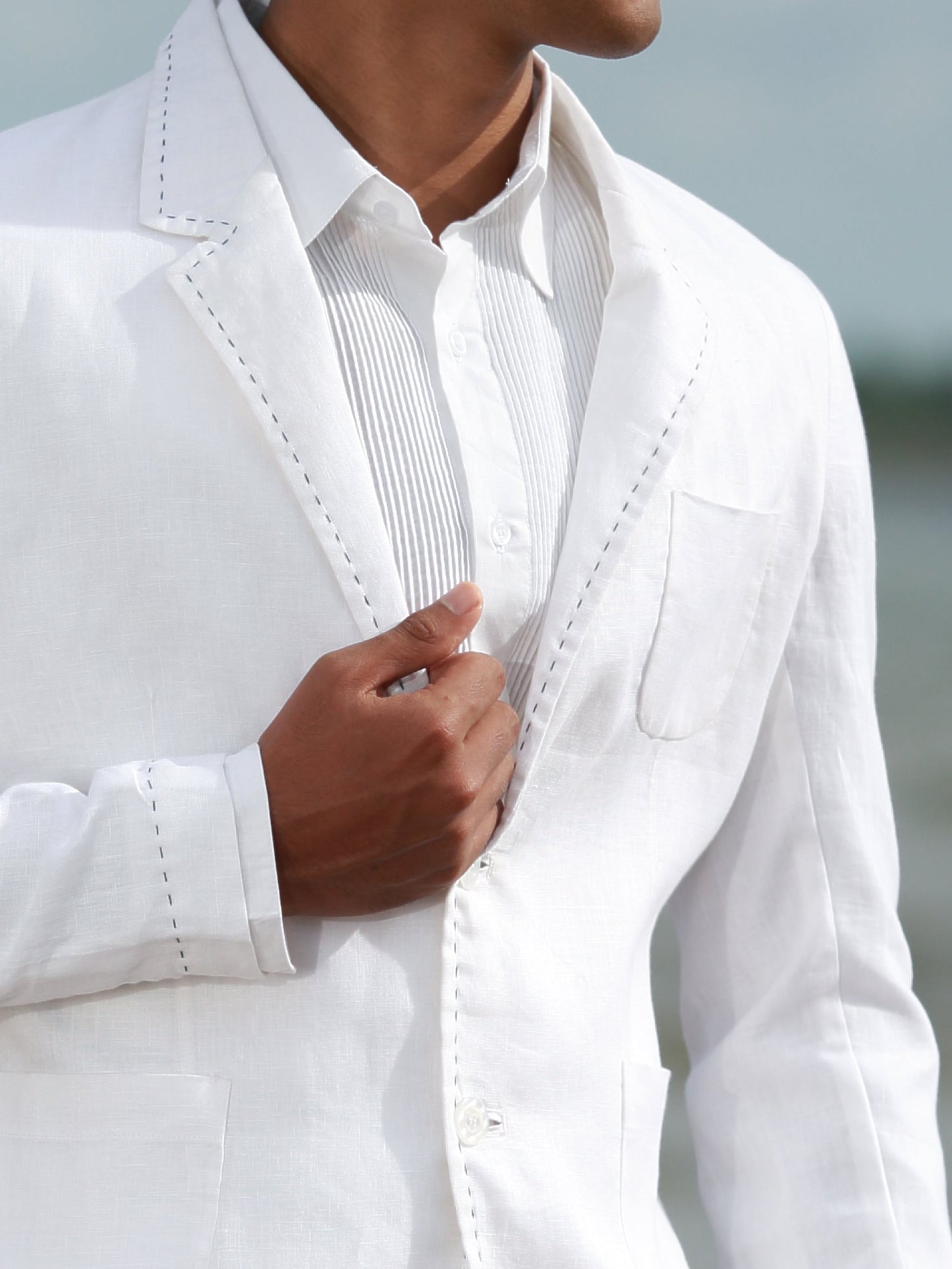 Mens Linen Blazer Suit Jacket White Light Weight Beach Wedding Close