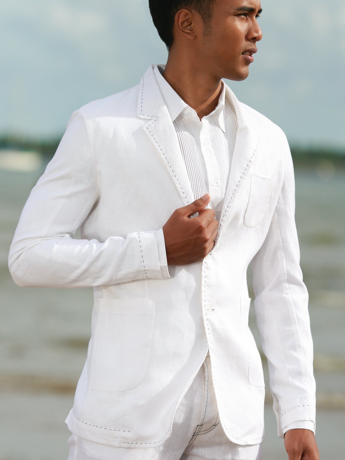 Mens Linen Blazer Suit Jacket White Light Weight Beach Wedding