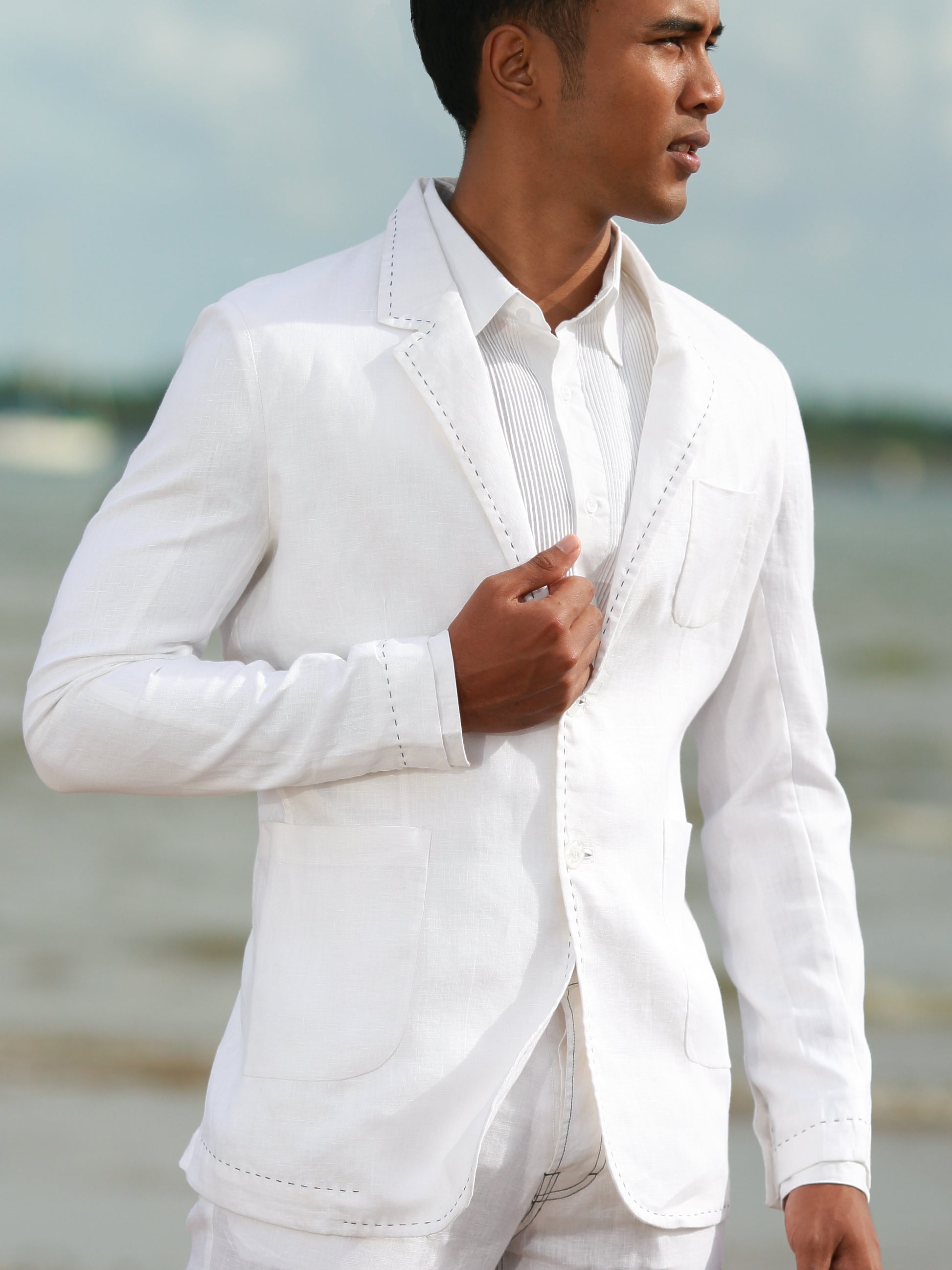 Mens Linen Blazer Suit Jacket White Light Weight Beach Wedding
