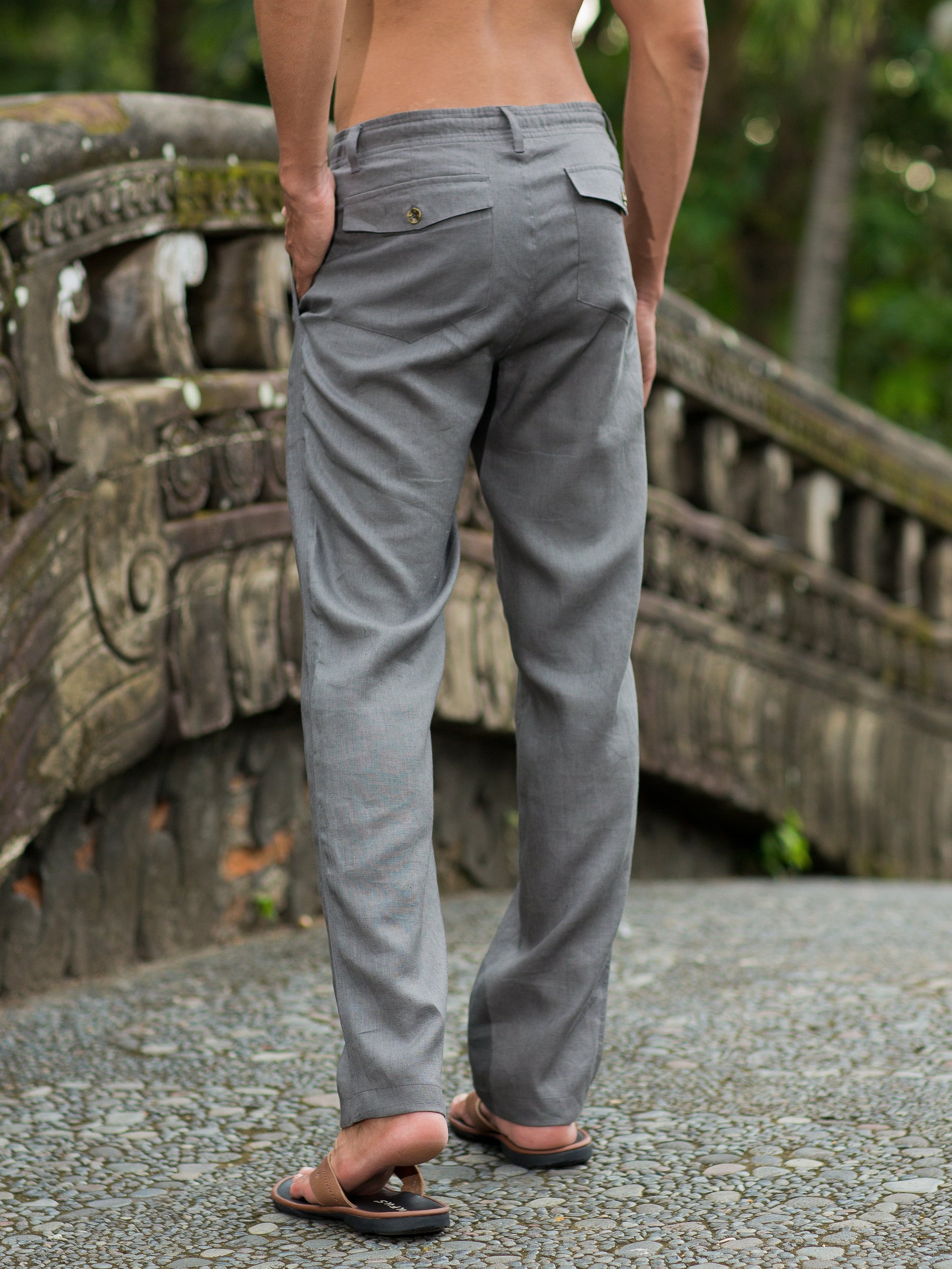 Mens Linen Cozumel Pant Gray Beach Wedding Back