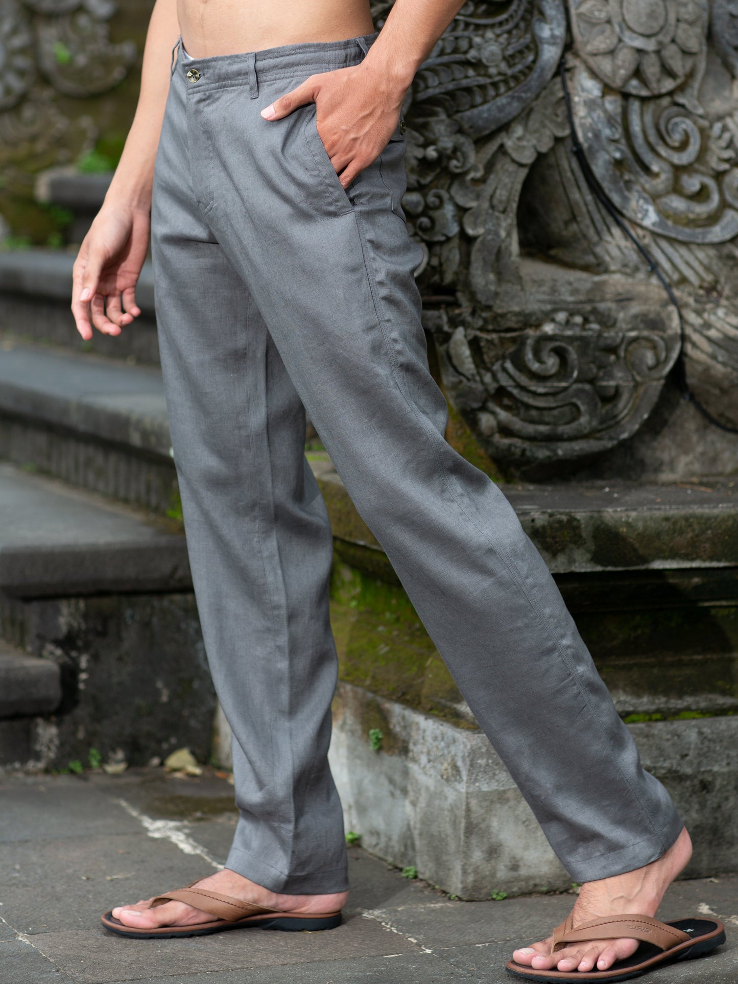 Mens Linen Cozumel Pant Gray Beach Wedding
