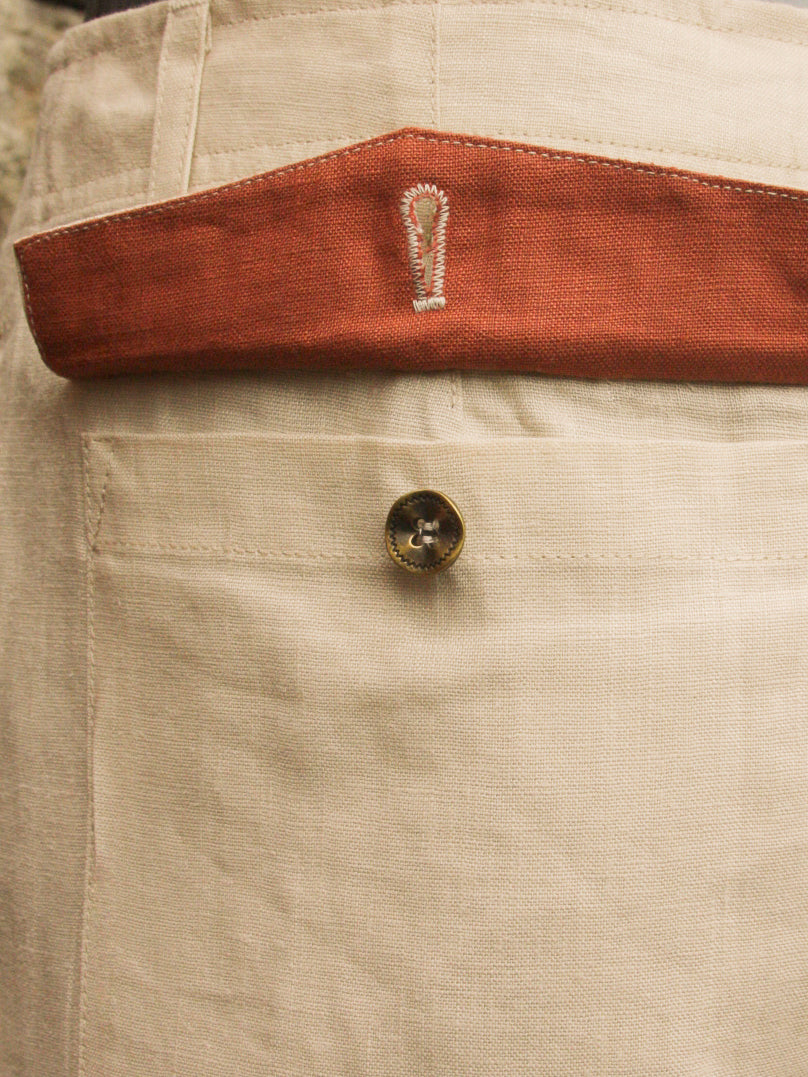 Mens Linen Cozumel Pant Tan Khaki Beach Wedding Button