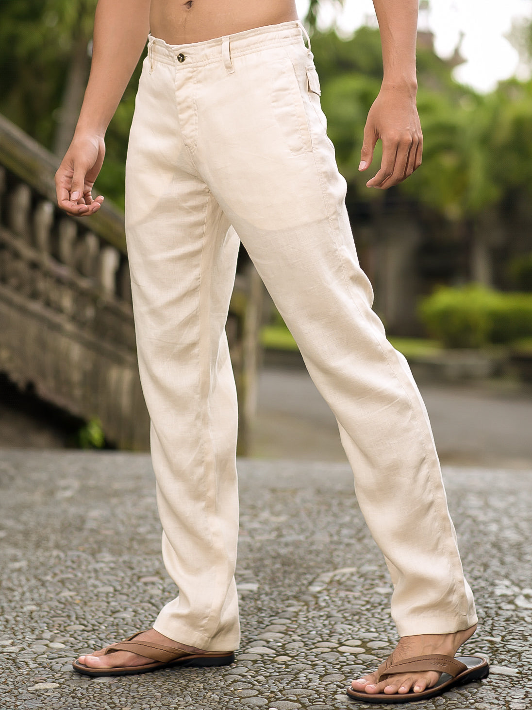 Mens Linen Cozumel Pant Tan Khaki Beach Wedding