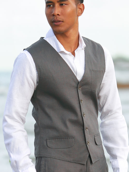 Mens Linen Cozumel Vest Gray Beach Wedding Main