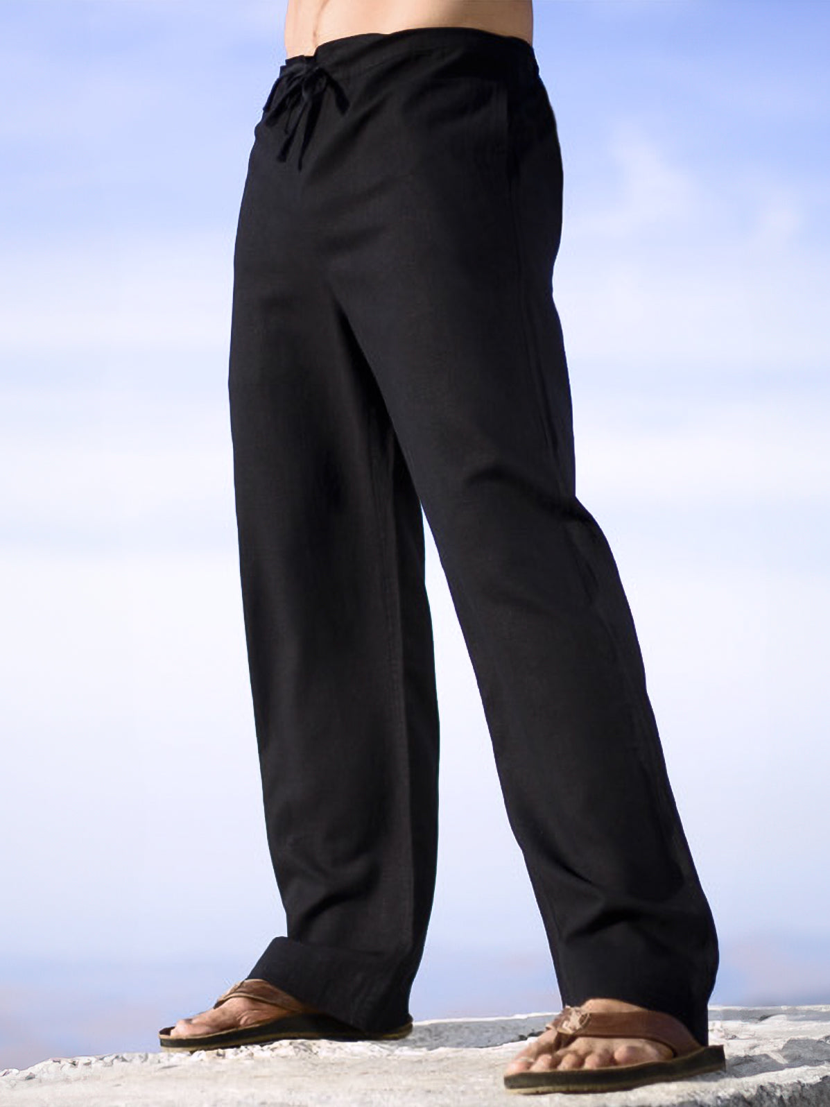 Mens Linen Drawstring Riviera Pants Black Beach Wedding