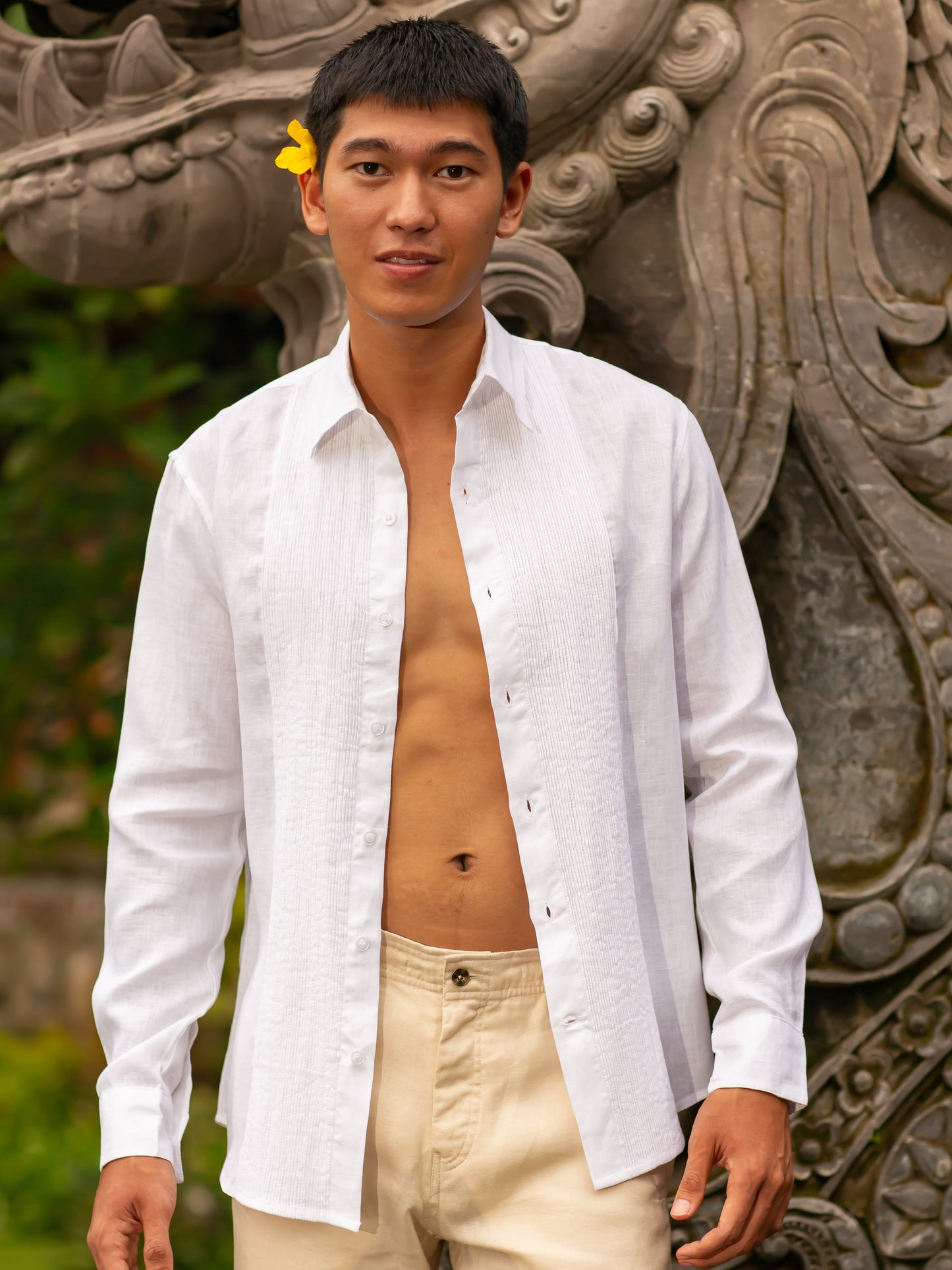 Mens Linen Havana Grooms Shirt White Light Weight Beach Wedding Open
