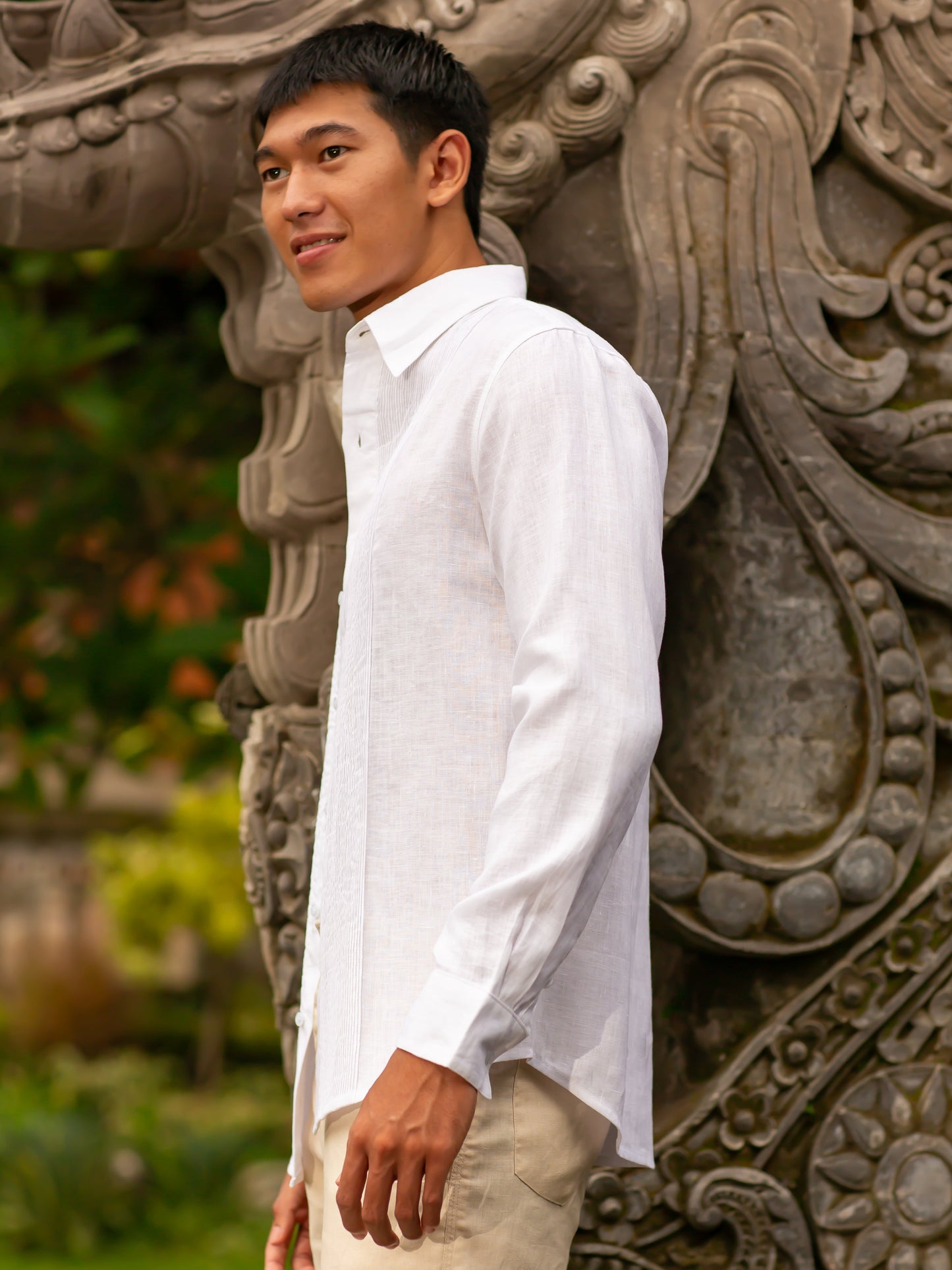 Mens Linen Havana Grooms Shirt White Light Weight Beach Wedding Side