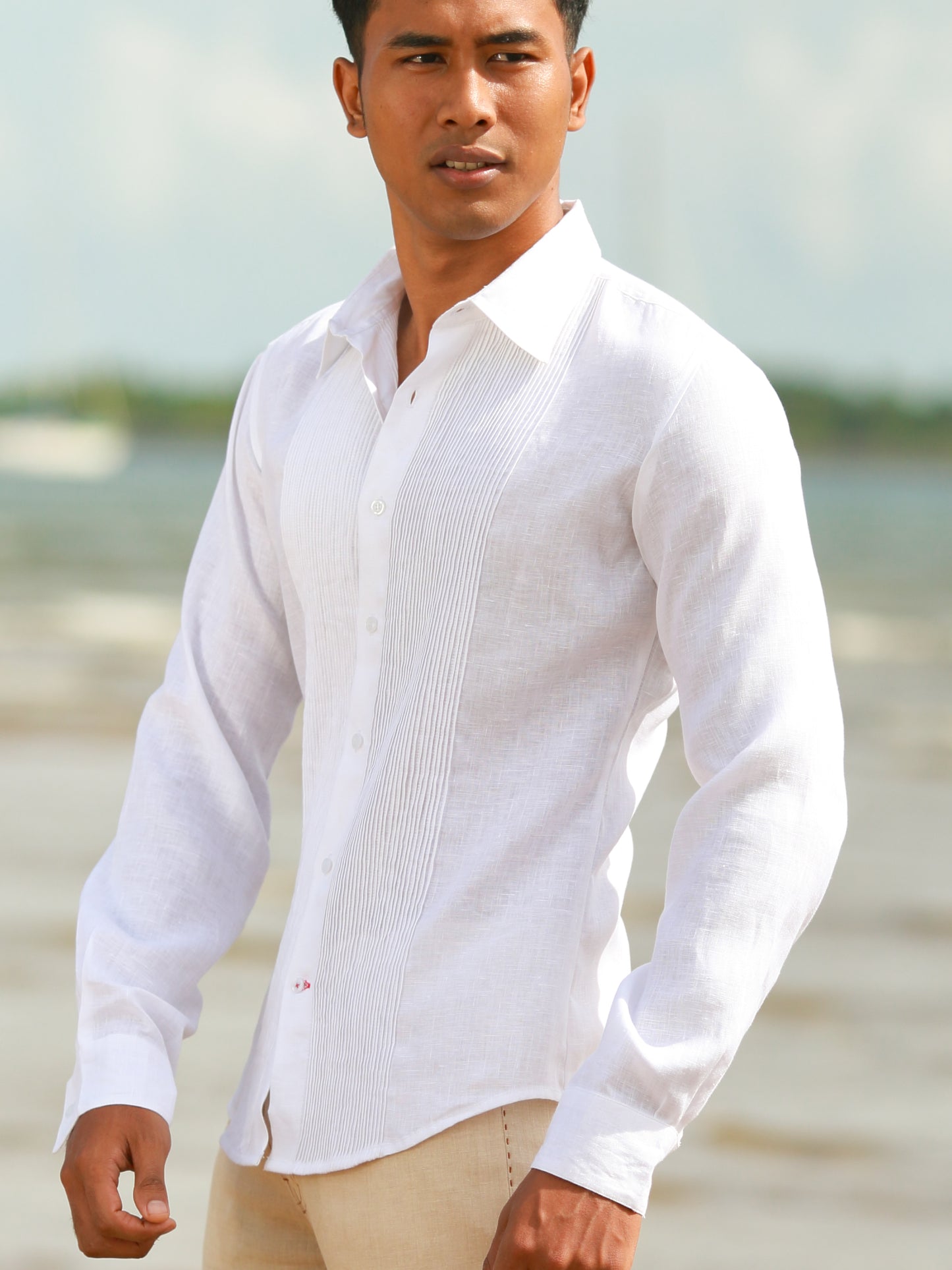 Mens Linen Havana Shirt White Light Weight Beach Wedding Groom