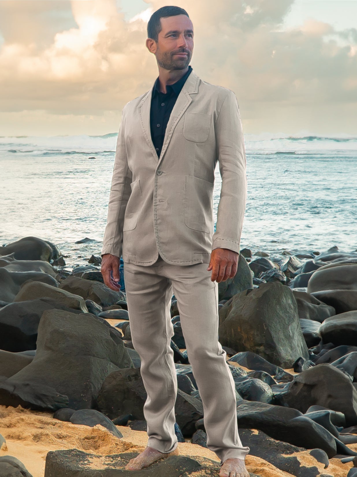Mens Linen Havana Suit Ash Gray Light Weight Beach Wedding