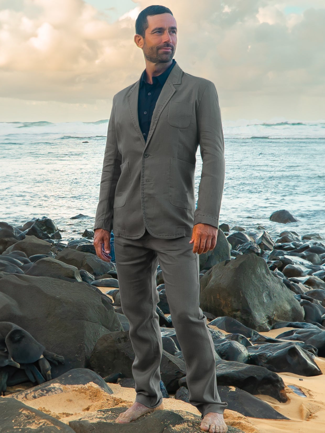 Mens Linen Havana Suit Dark Gray Light Weight Beach Wedding