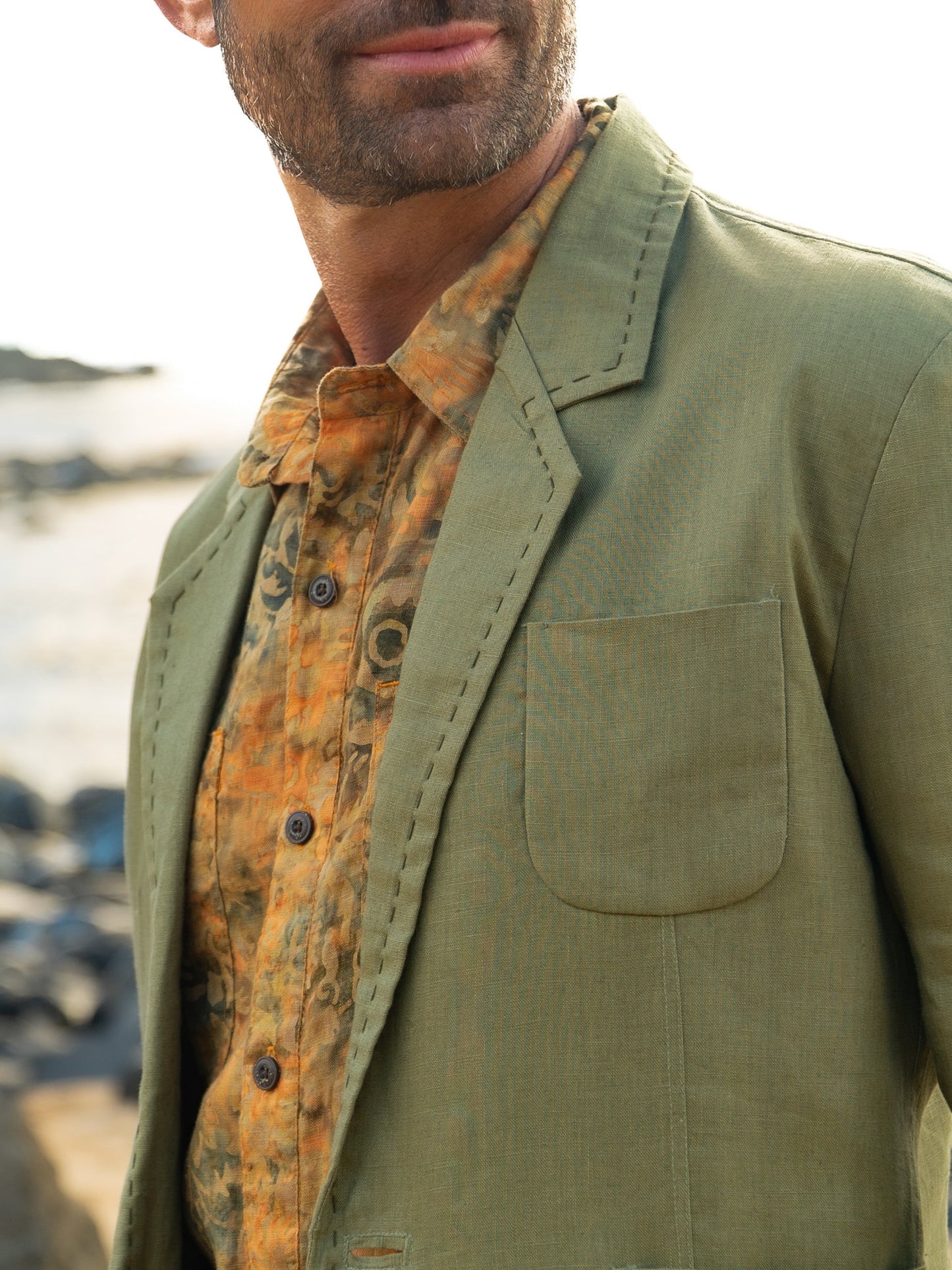 Mens Linen Havana Suit Olive Green Light Weight Beach Wedding Close