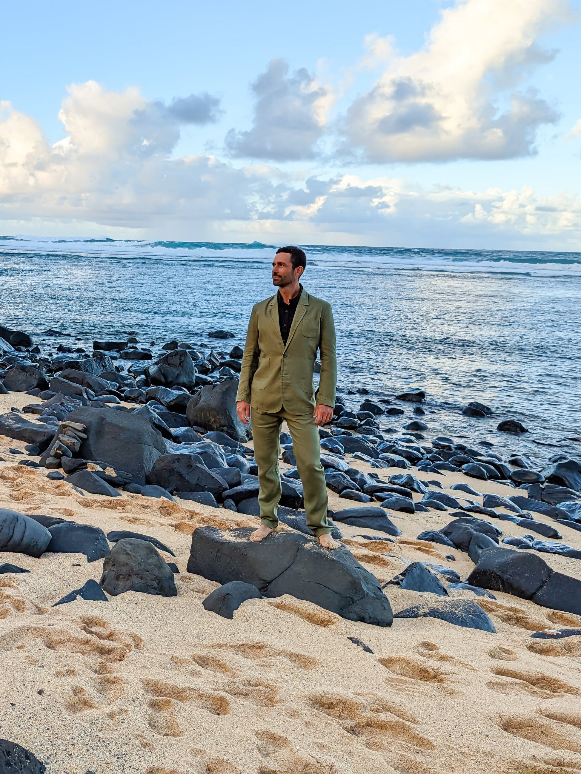 Mens Linen Havana Suit Olive Green Light Weight Beach Wedding Far