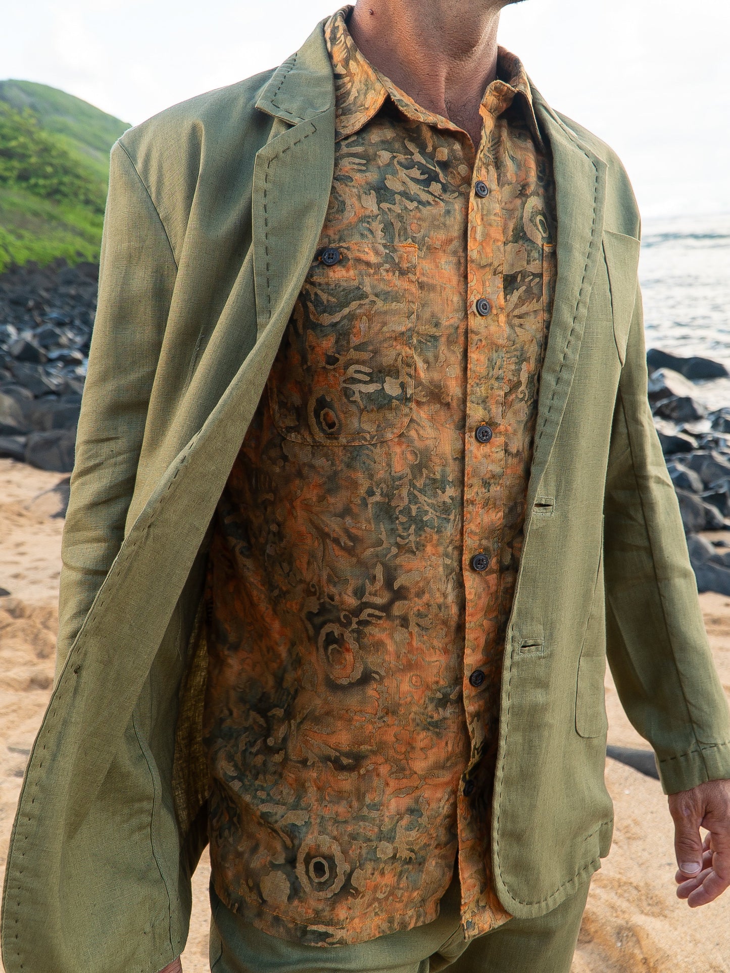 Mens Linen Havana Suit Olive Green Light Weight Beach Wedding Jacket