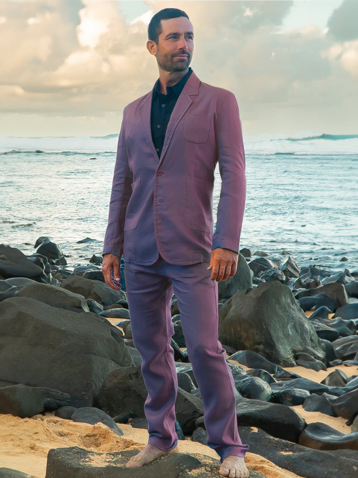 Mens Linen Havana Suit Purple Light Weight Beach Wedding