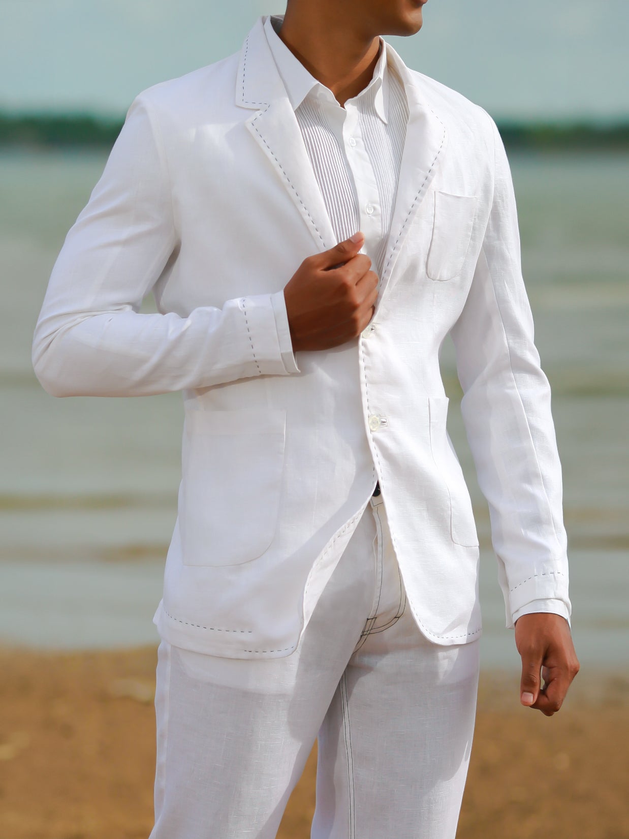 Mens Linen Havana Suit White Light Weight Beach Wedding 