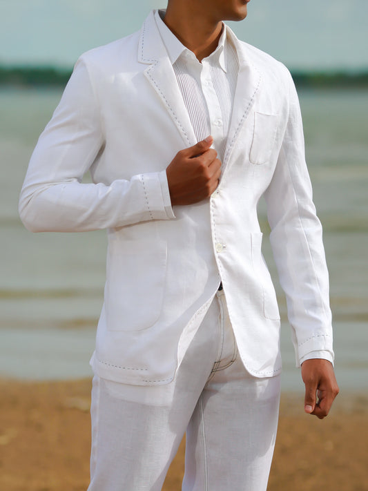 Mens Linen Havana Suit White Light Weight Beach Wedding 