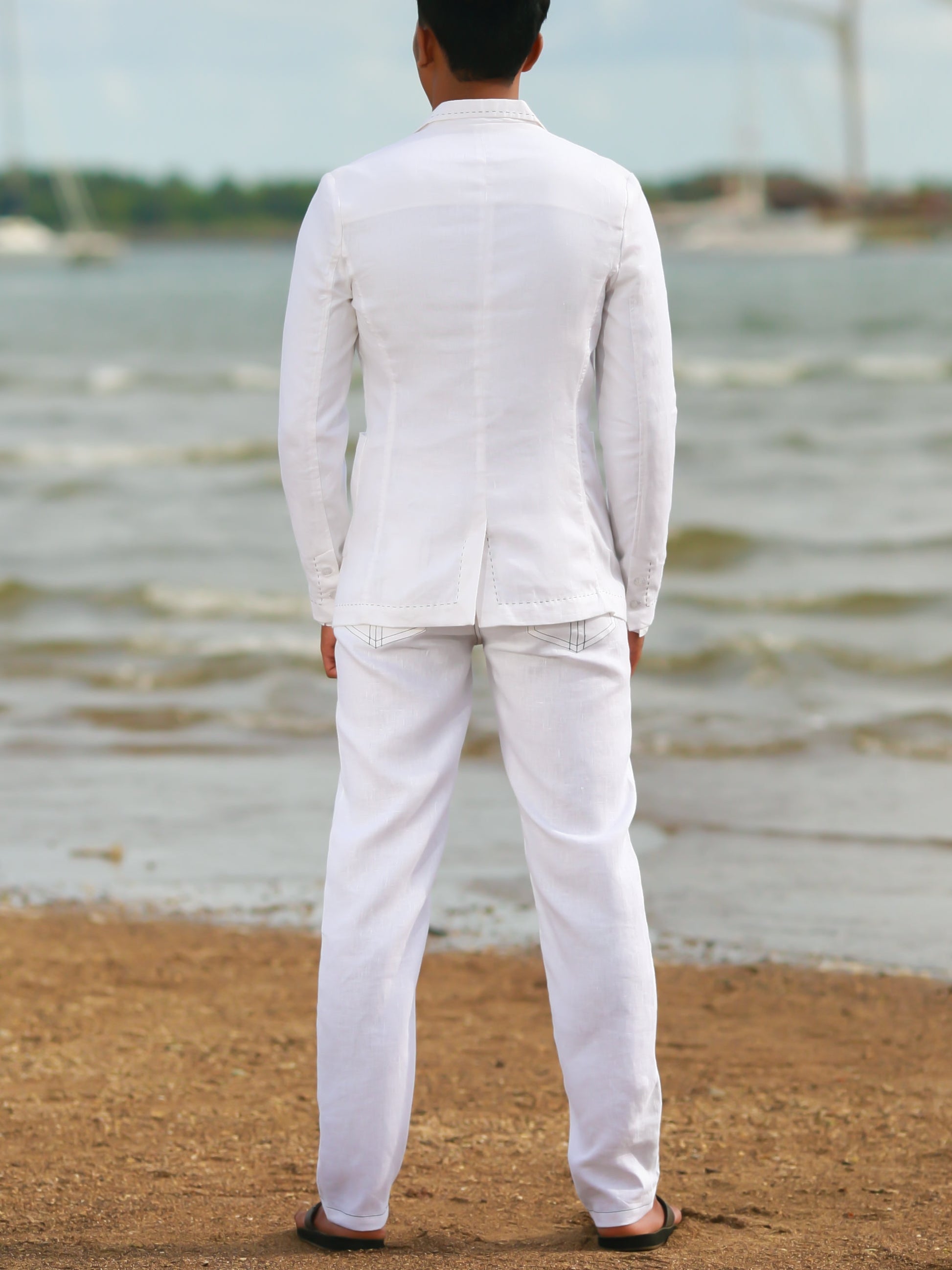 Mens Linen Havana Suit White Light Weight Beach Wedding Back