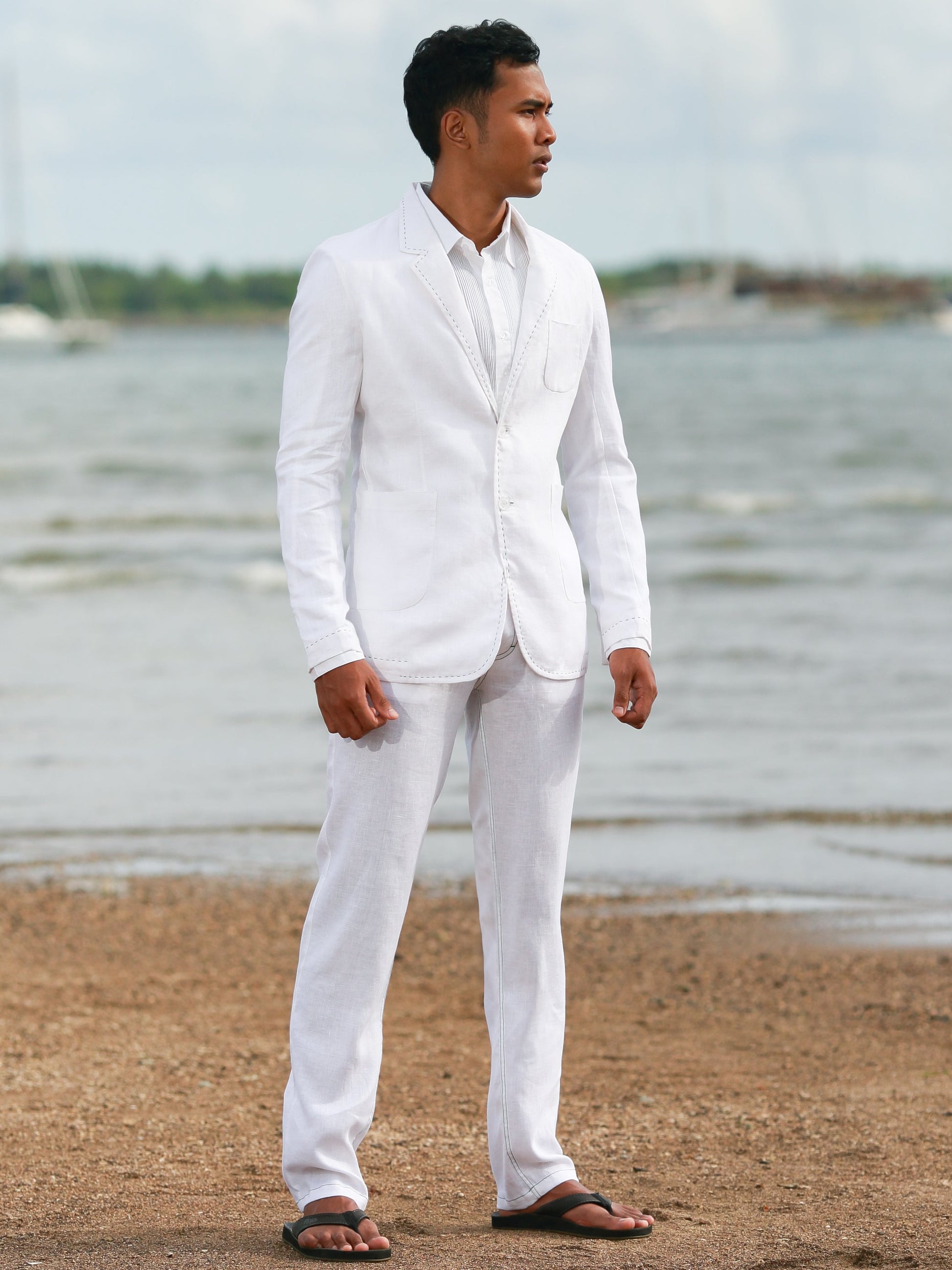 Mens Linen Havana Suit White Light Weight Beach Wedding