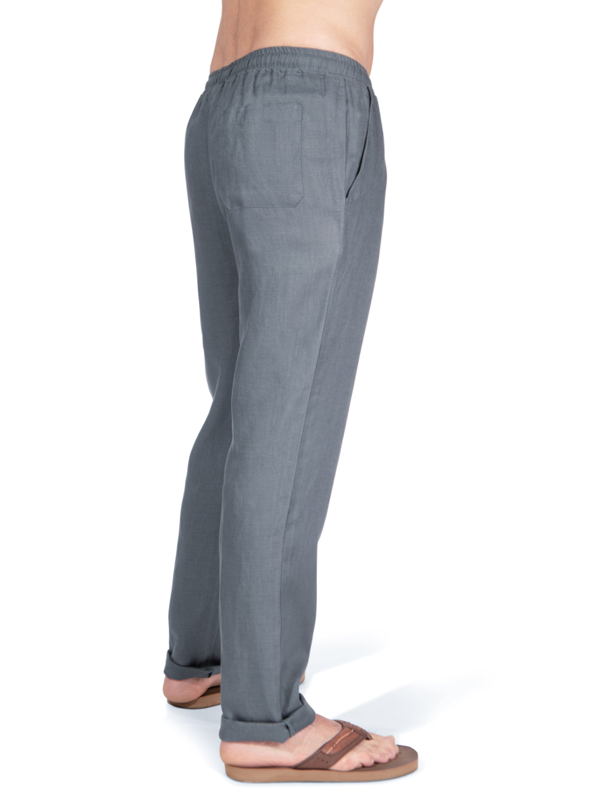 Mens Linen Island Pant Elastic Waist Stone Blue Casual Beach Wear Side