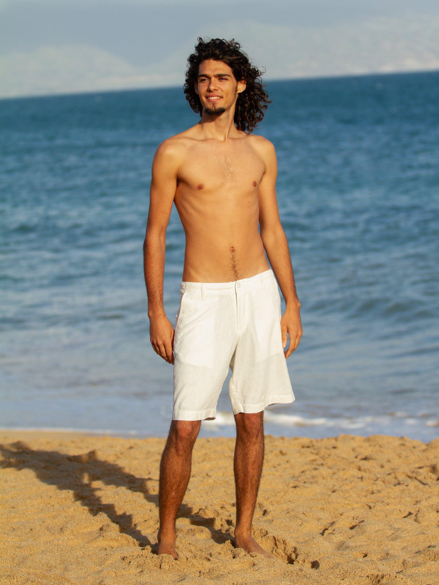 Mens Linen Maui Shorts White Casual Beach Wear Full