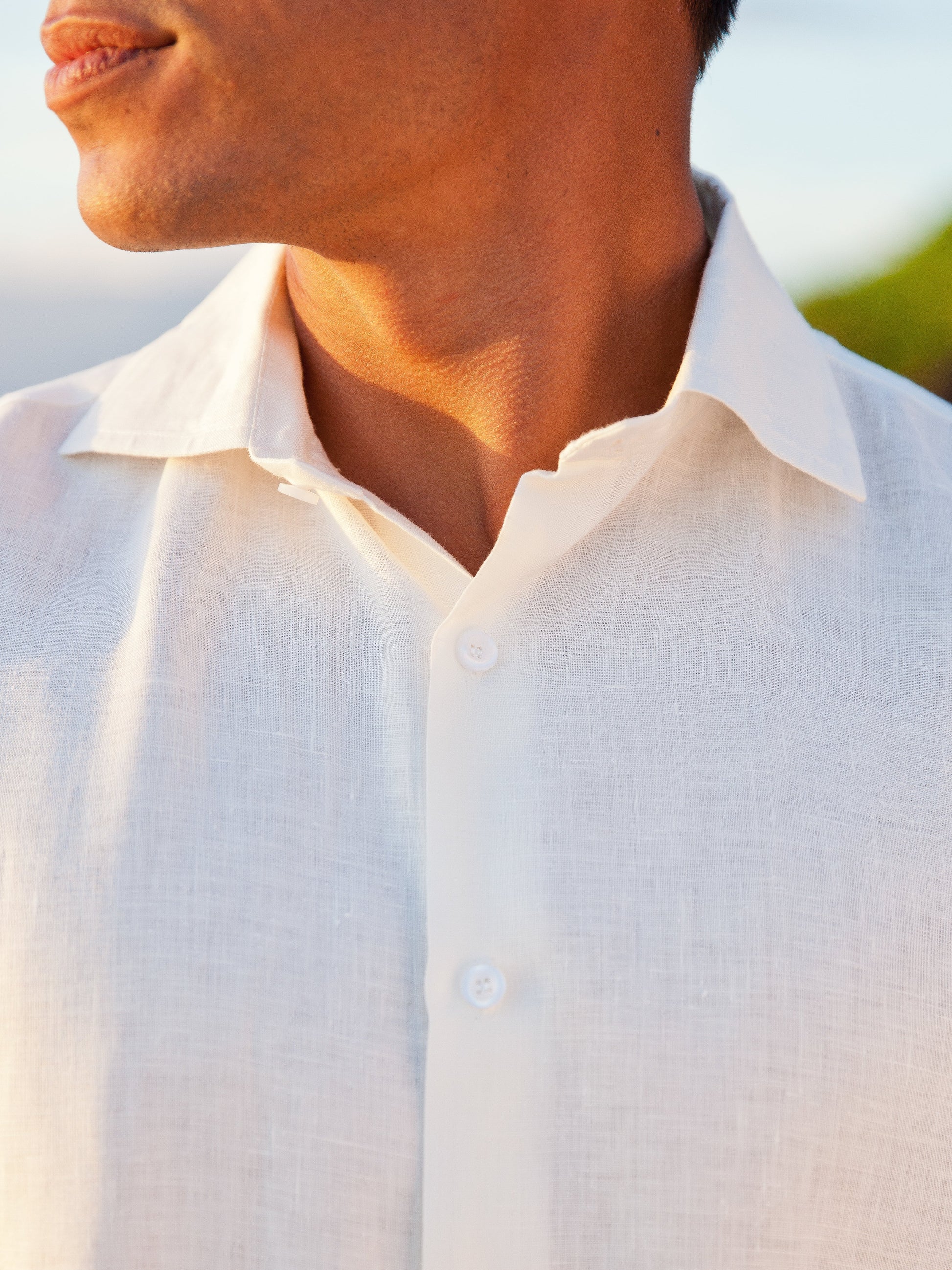 Mens Linen Monaco Shirt French Cuffed Long Sleeve White Beach Wedding Spread Collar