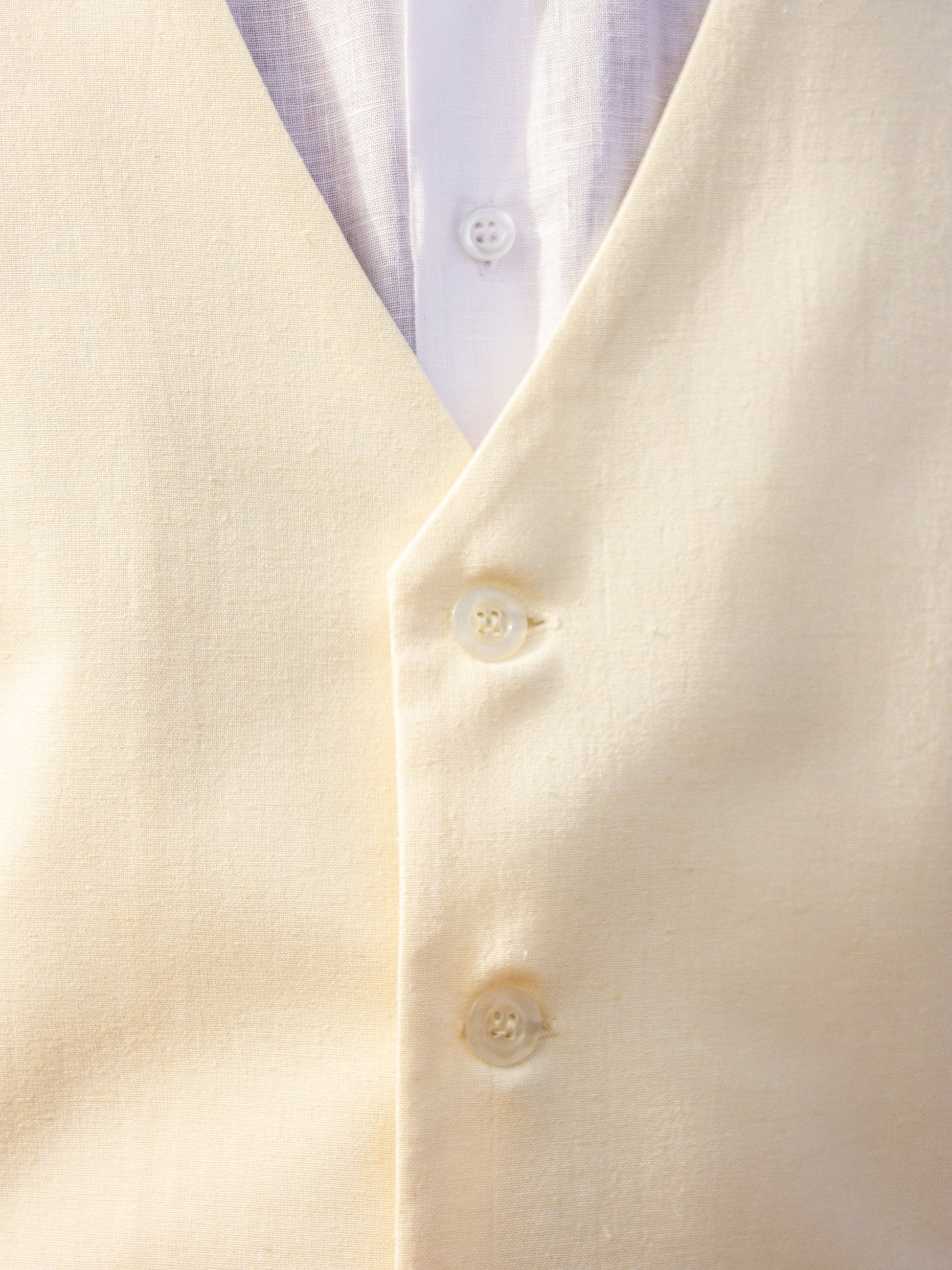 Mens Raw Silk Vest Ivory Beach Wedding Close