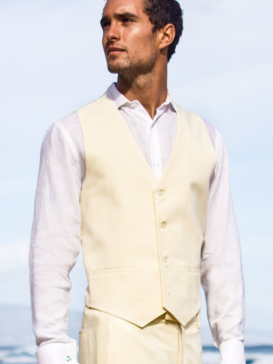 Mens Raw Silk Vest Ivory Beach Wedding