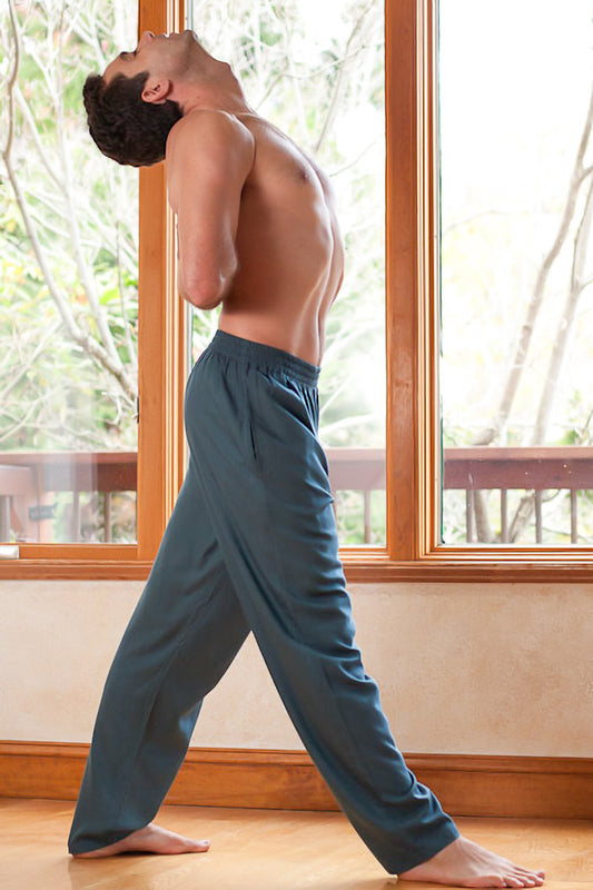Mens Rayon Yoga Pants Elastic Waist Stone Blue