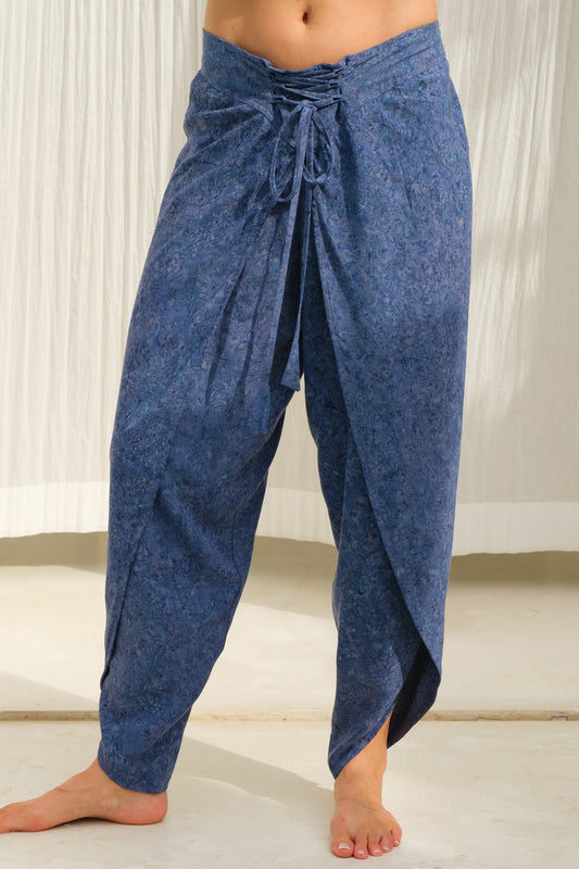 Womens Rayon Batik Bahama Wrap Pant Purple Elastic Waist Bohemian Style